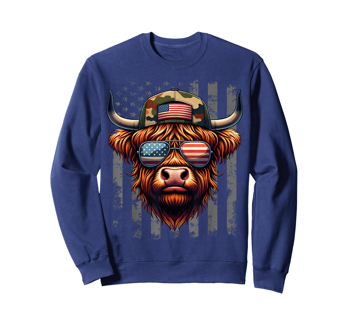 Highland Cow 4th July USA Flag Dad Father America Men Boys T-Shirt