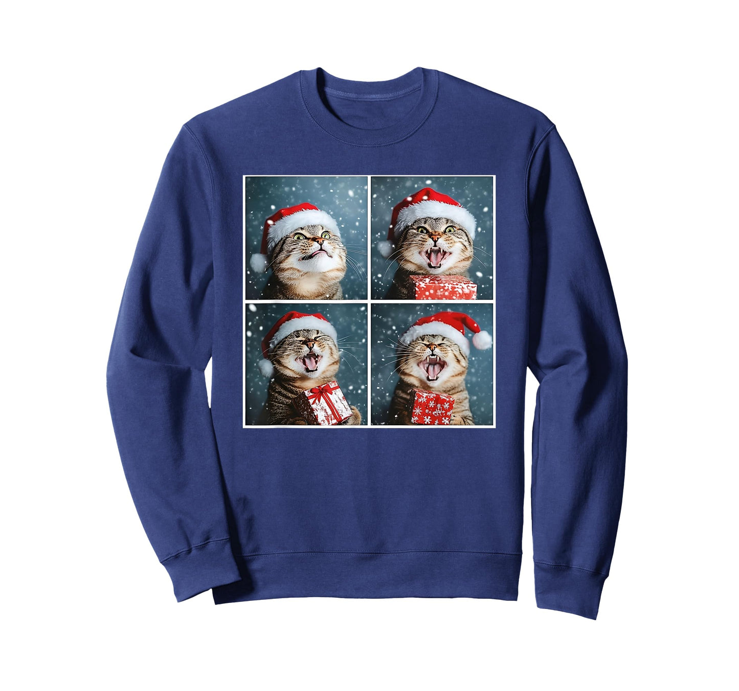 Winter Tabby Cat In Santa Hat Funny Christmas Cat T-Shirt