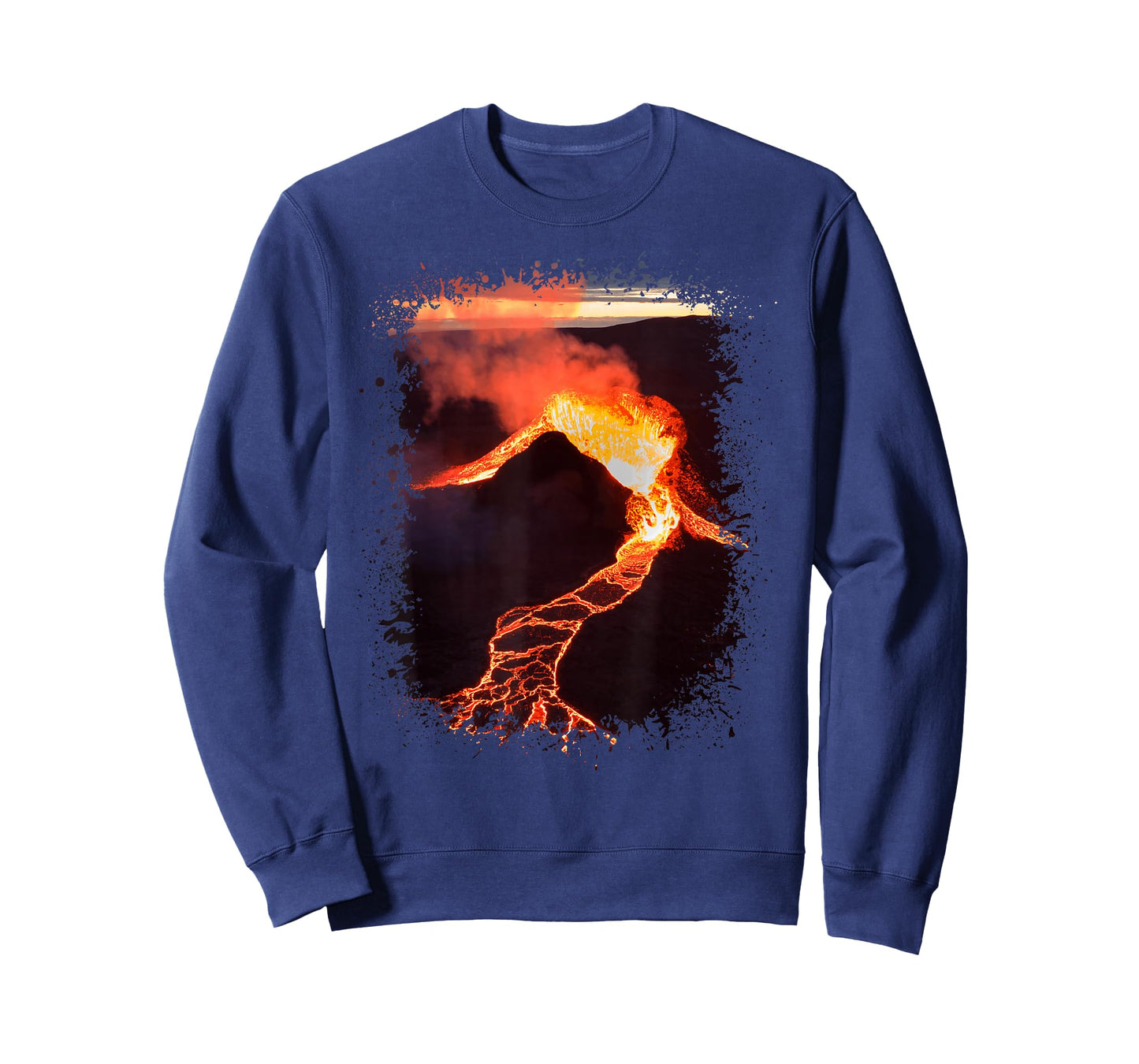 Volcano In Iceland With Lava Flow Photo Splatter Art Design T-Shirt