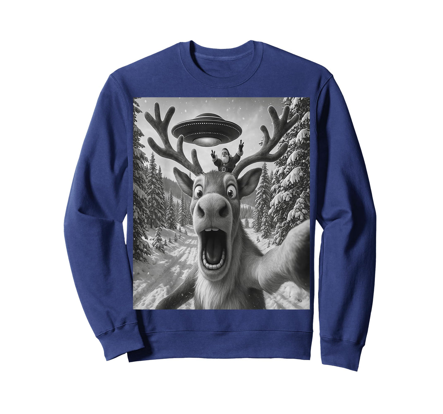 Reindeer Selfie with Alien UFO Funny Cat for Men Women Kid T-Shirt