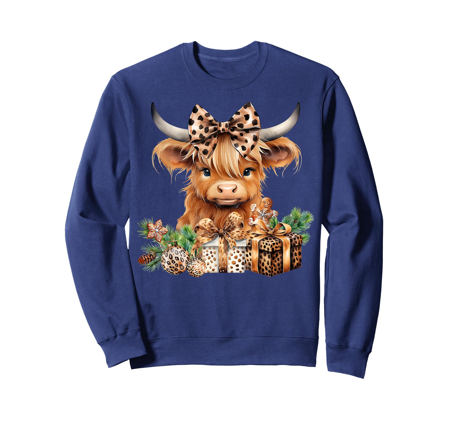 Baby Highland Cow Merry Christmas Leopard Cute Cow Farmer T-Shirt