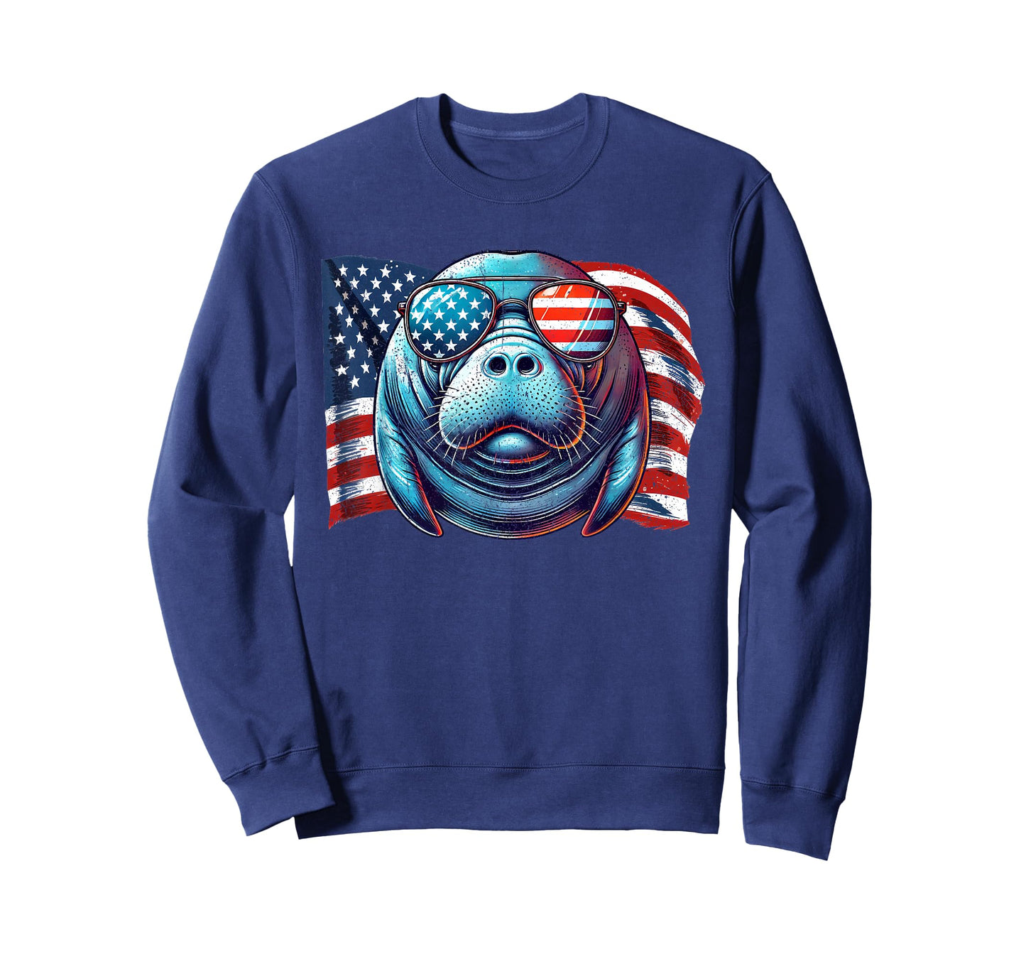 Vintage Manatee USA Flag Animals Lovers Patriotic Sunglasses T-Shirt