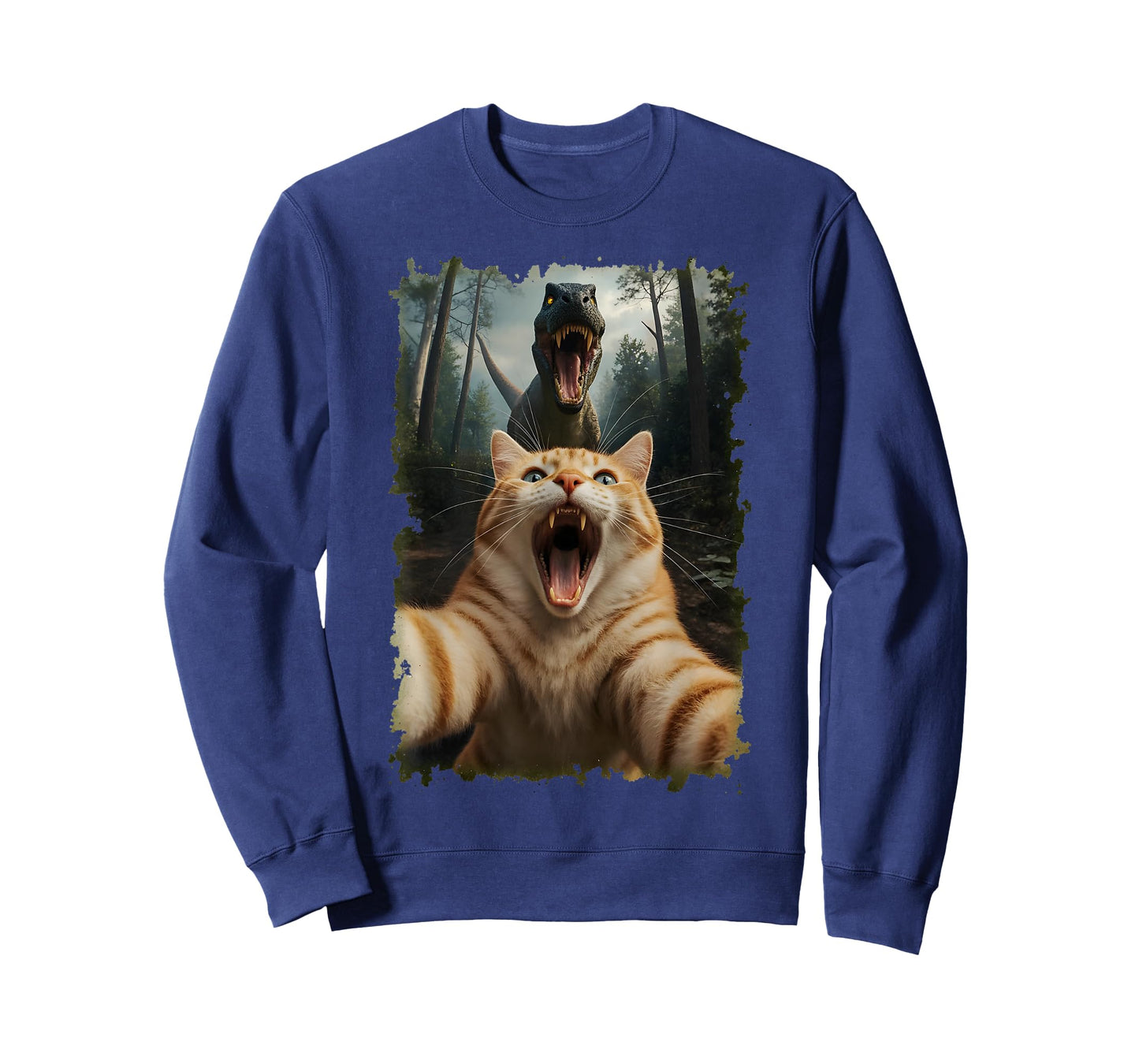 Funny Orange Cat Selfie with T-Rex Dinosaur T-Shirt
