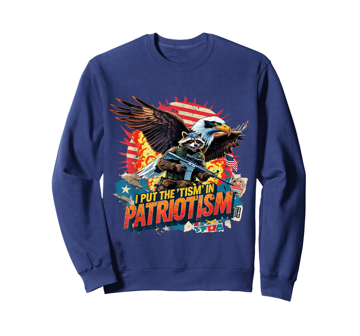 I Put The Tism in Patriotism Funny USA Patriotic Raccoon T-Shirt
