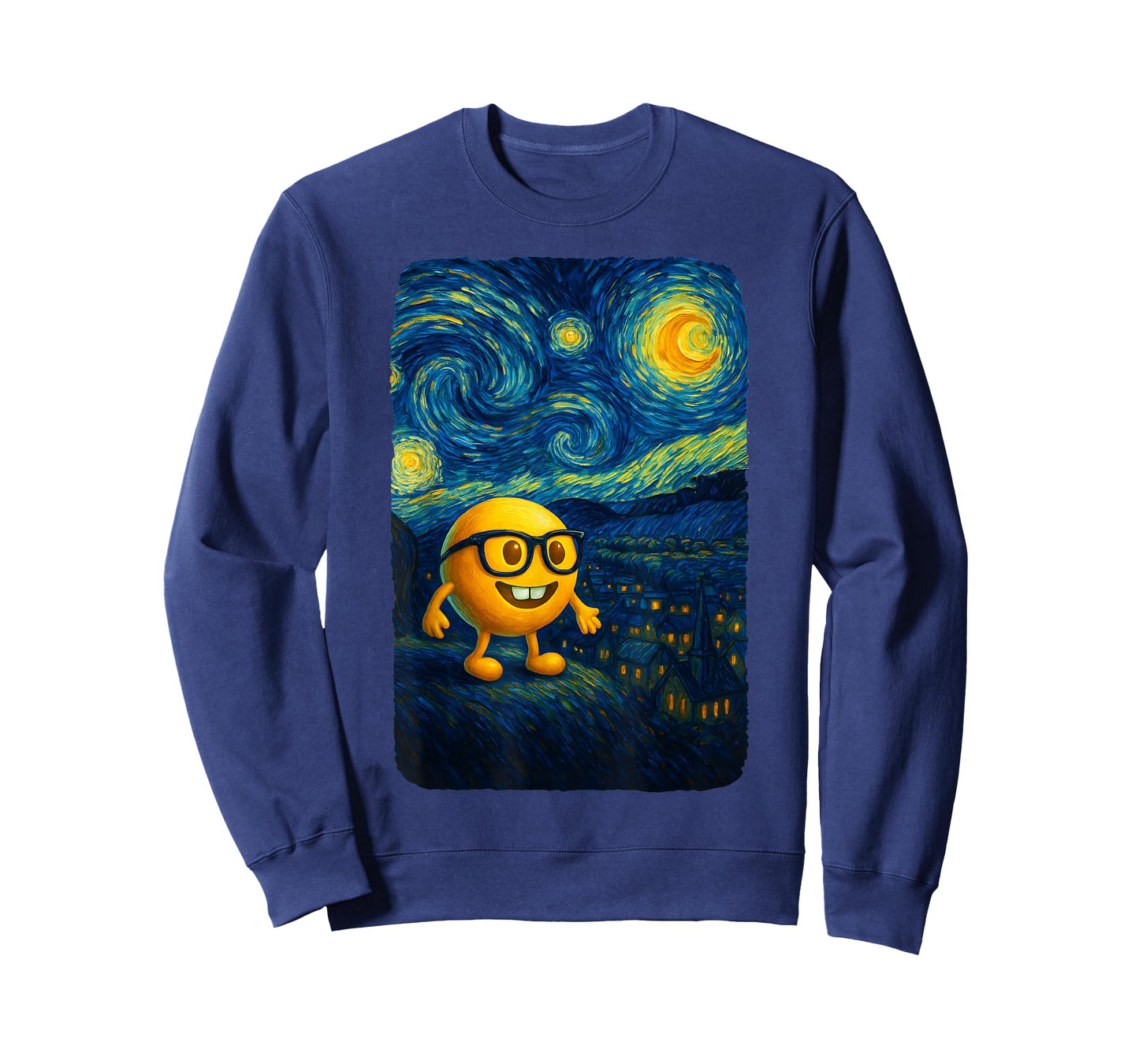 Nerd Glasses Buckteeth Emoticon Starry Funny Night Van Gogh T-Shirt
