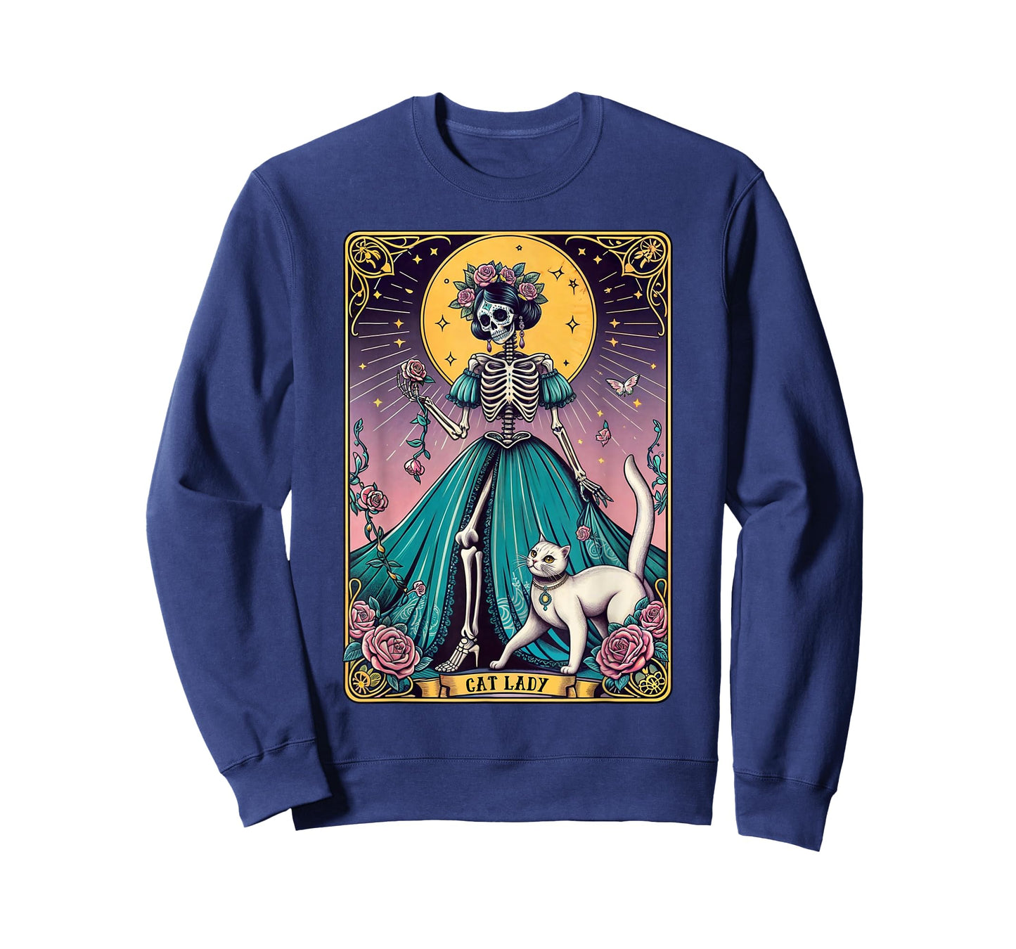 Cat Lady Tarot Card Skeleton Woman Funny Cat Lover T-Shirt