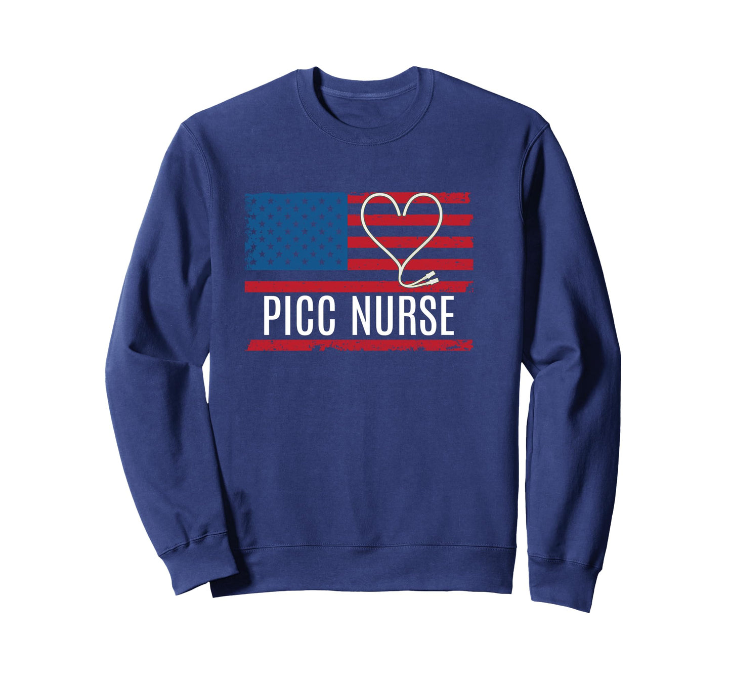 PICC Nurse USA Flag Heart Vascular Access Infusion Long Sleeve T-Shirt
