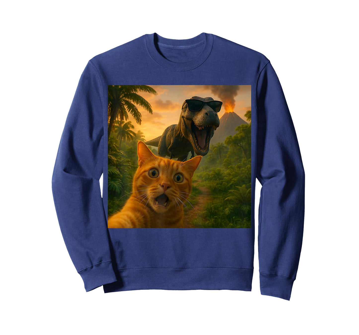 Cat Selfie with Dinosaur Funny Graphic T-Shirt
