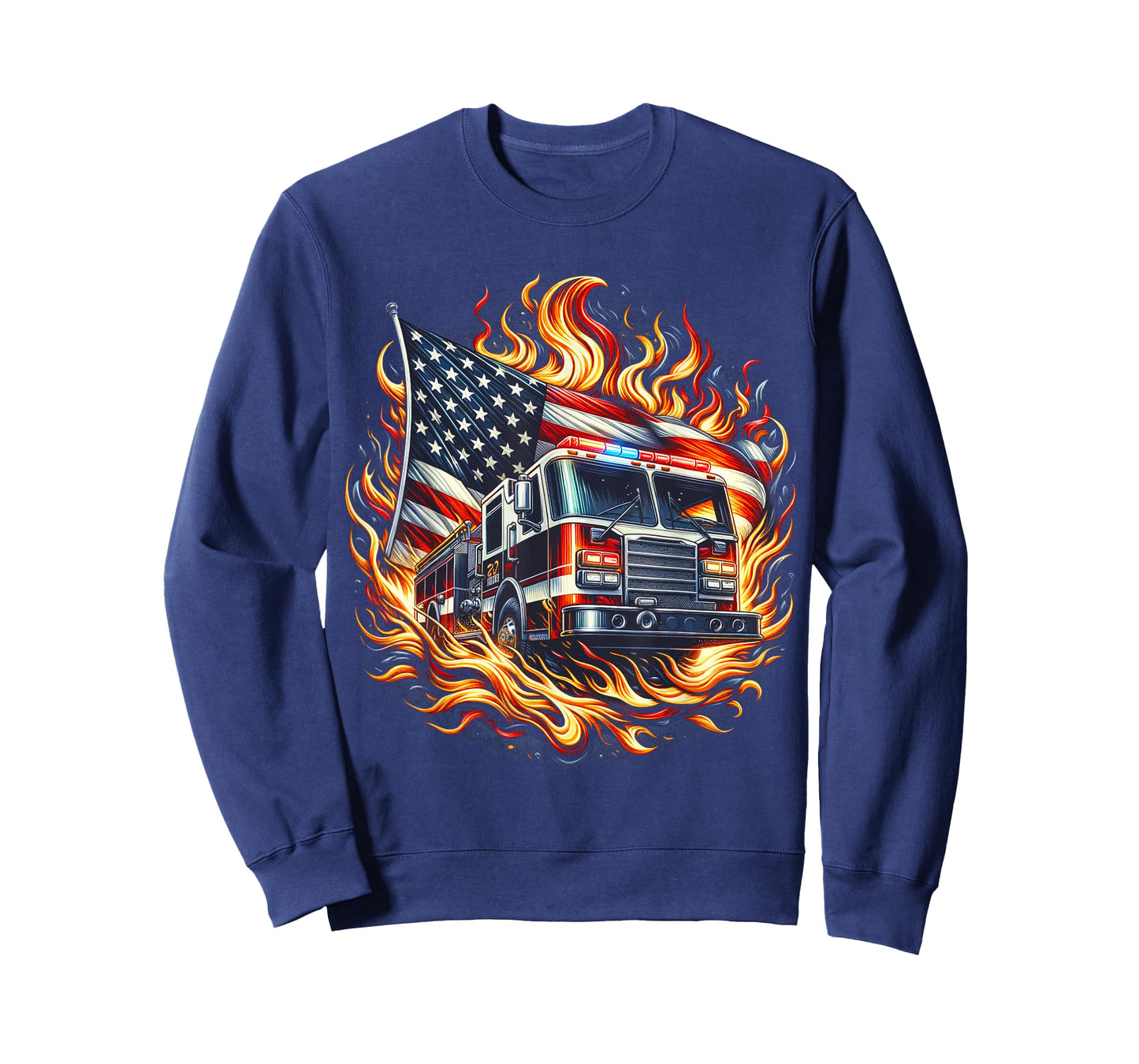 Firefighter Patriotic Fire Truck Fireman American Flag T-Shirt