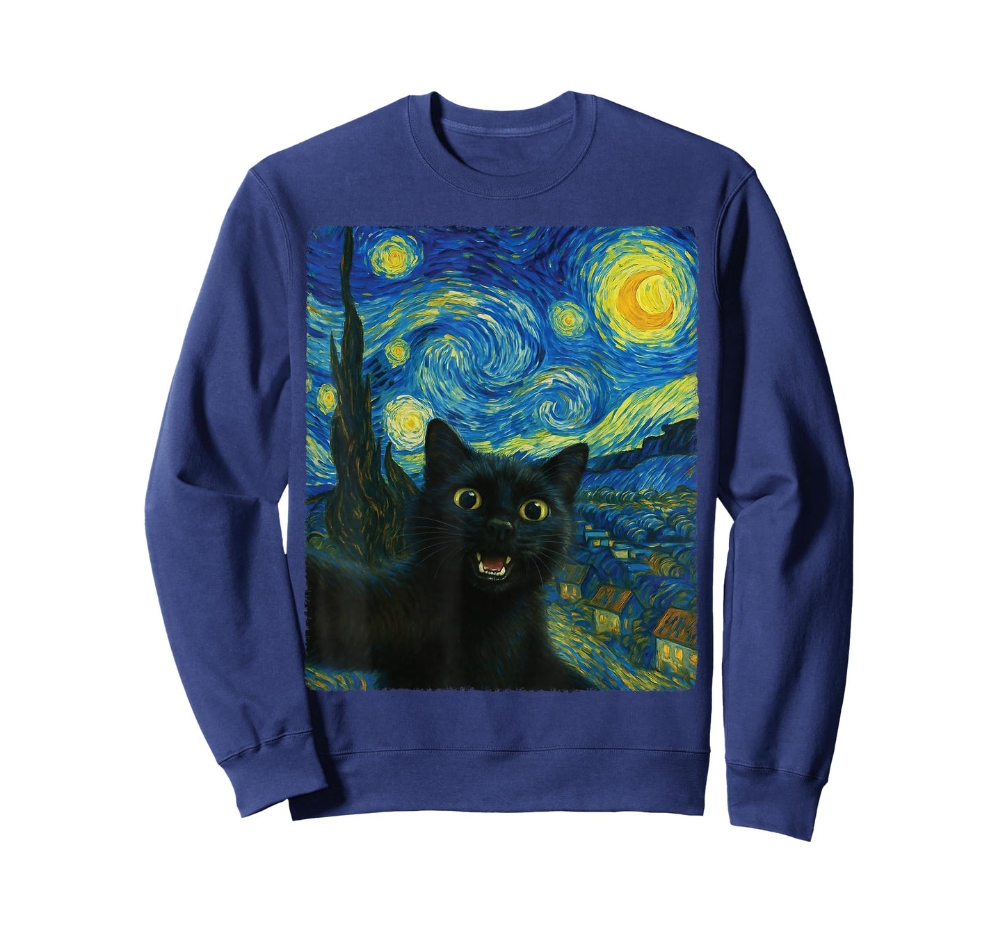 Black Cat Starry Night Van Gogh Cat Selfie Cat Mom Cat Lover T-Shirt