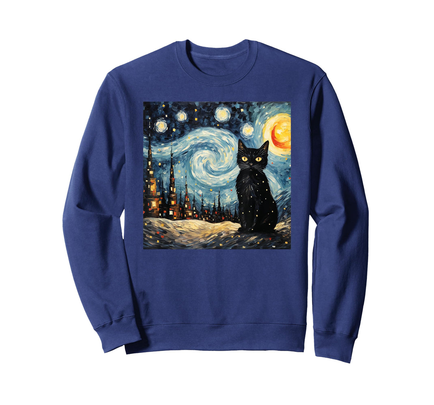 black cat Painting art Starry Night kitty kitten Van Gogh T-Shirt