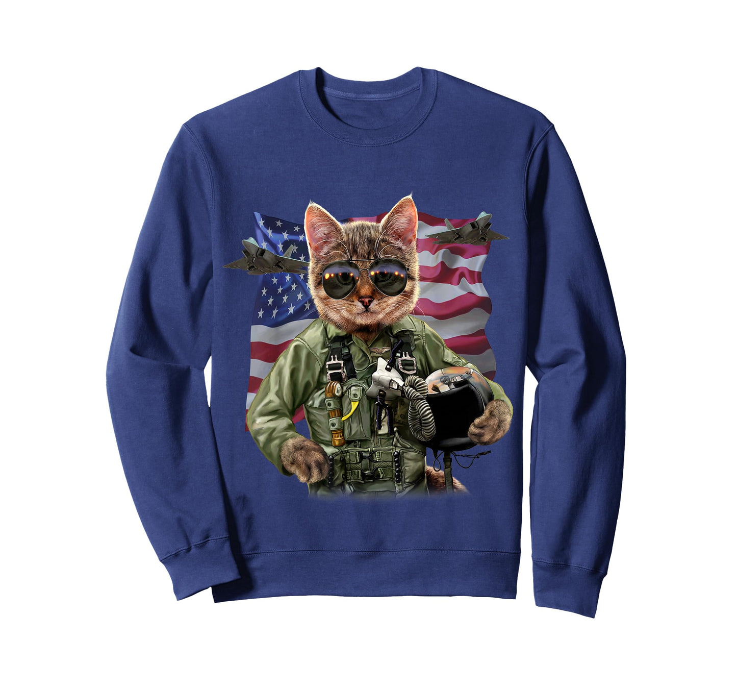 Cat Fighter Pilot with American Flag and Jets T-Shirt