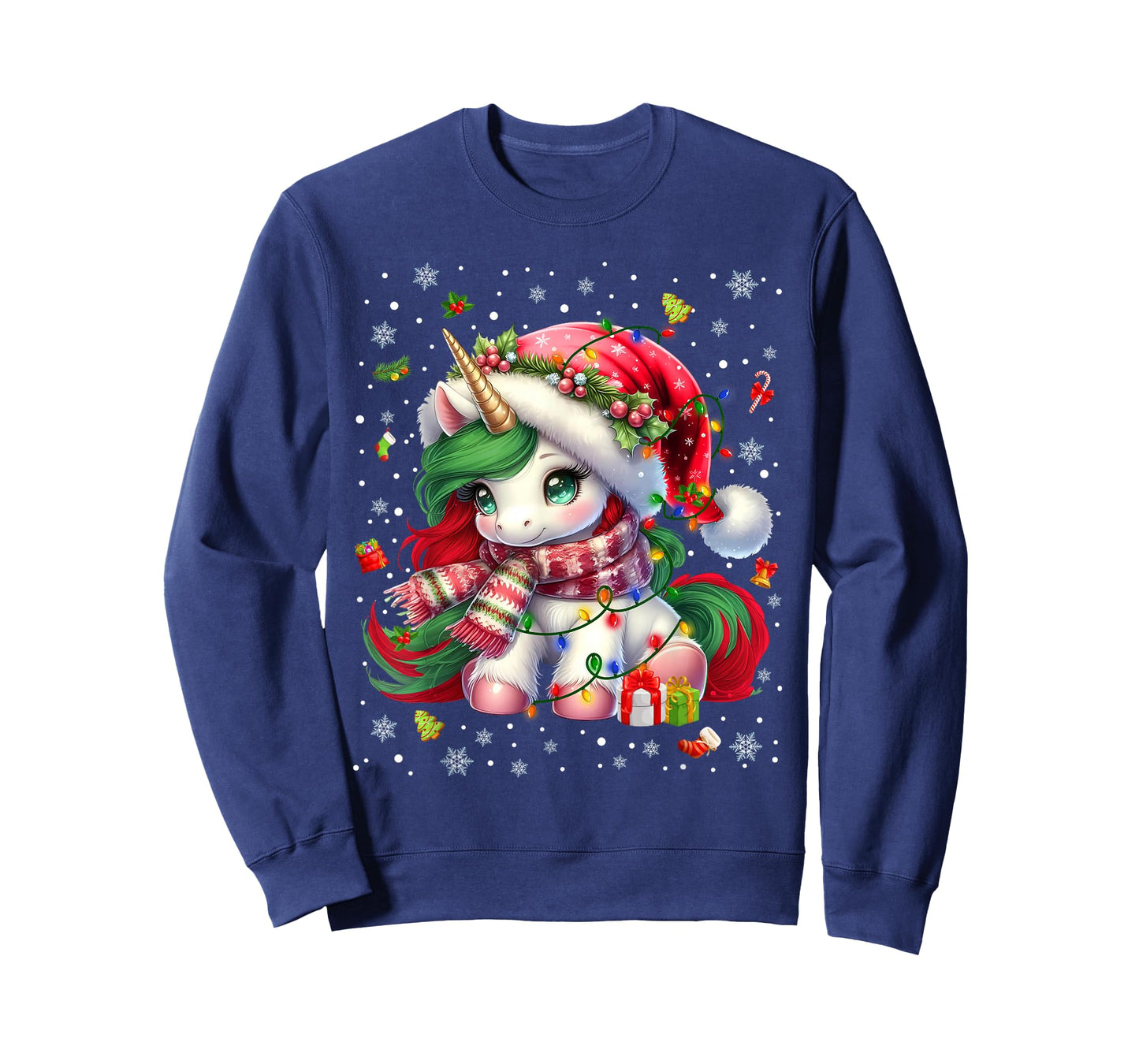 Cute Unicorrn Santa Hat Pajamas Christmas Xmas Pjs Girl T-Shirt