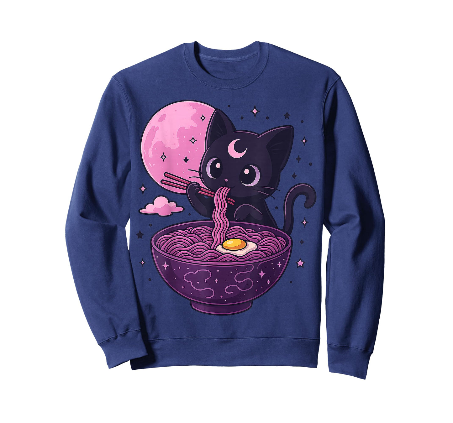 Kawaii Pastel Goth Cat Eating Ramen Under Moon Japanese T-Shirt