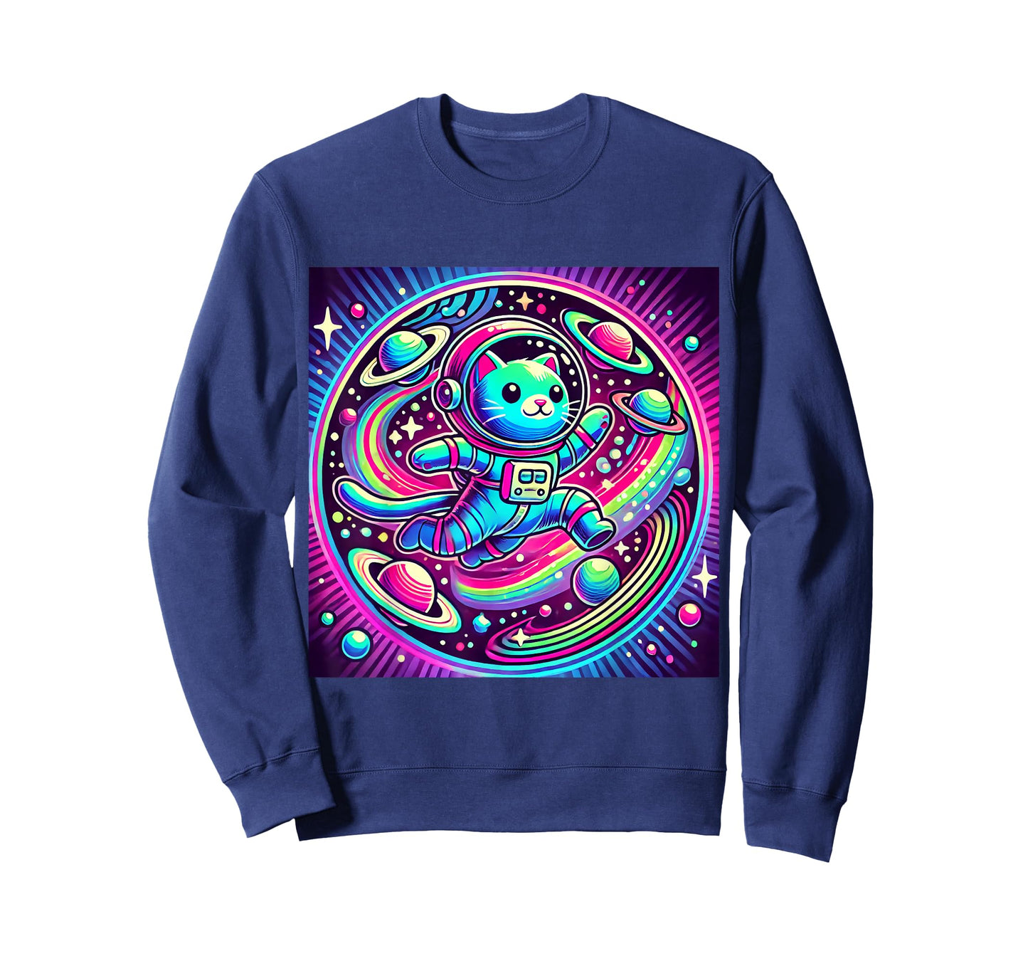 Astronaut Cat Flying Through a Neon Galaxy T-Shirt