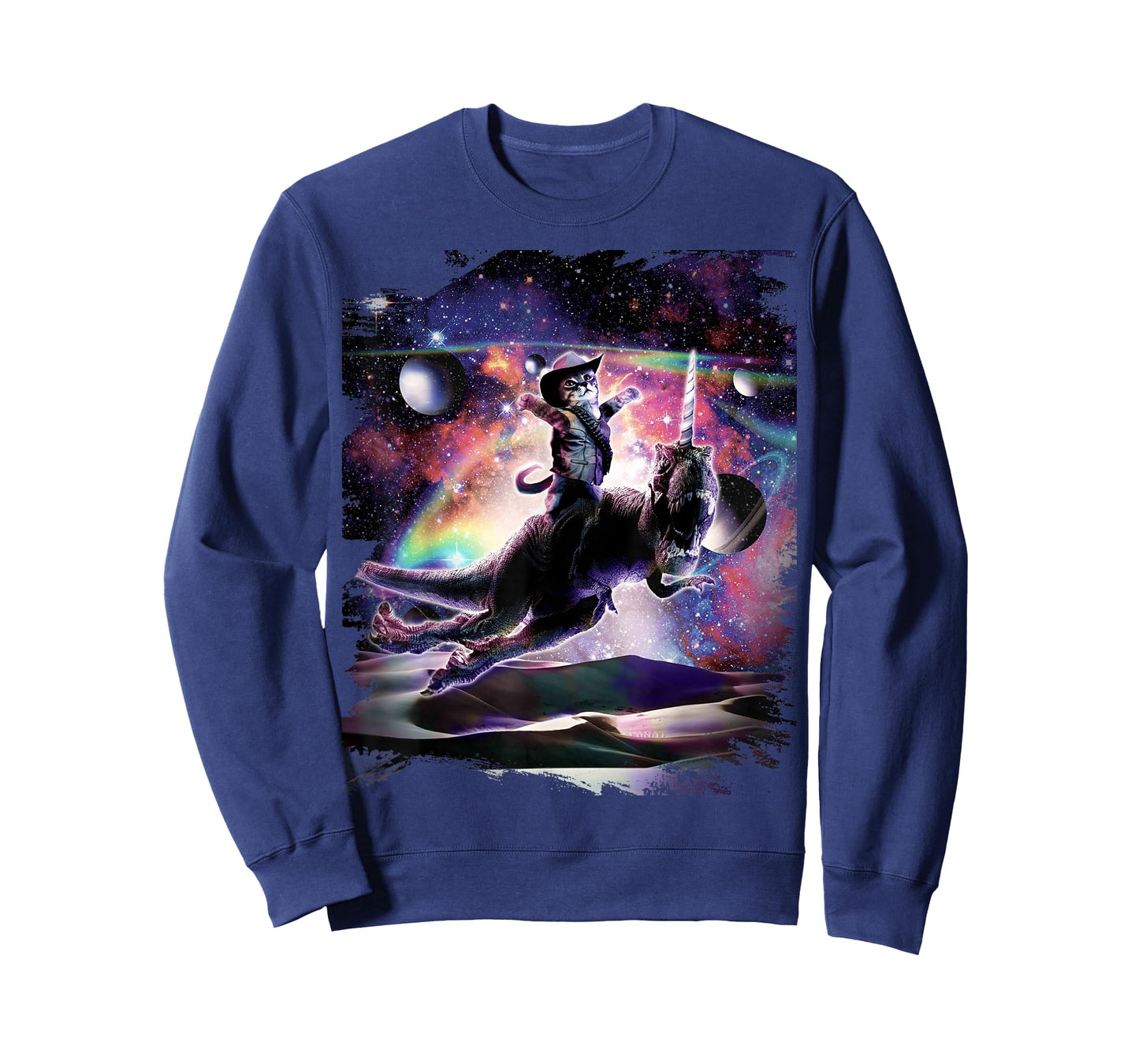 Galaxy Cat On Dinosaur Unicorn In Space T-Shirt
