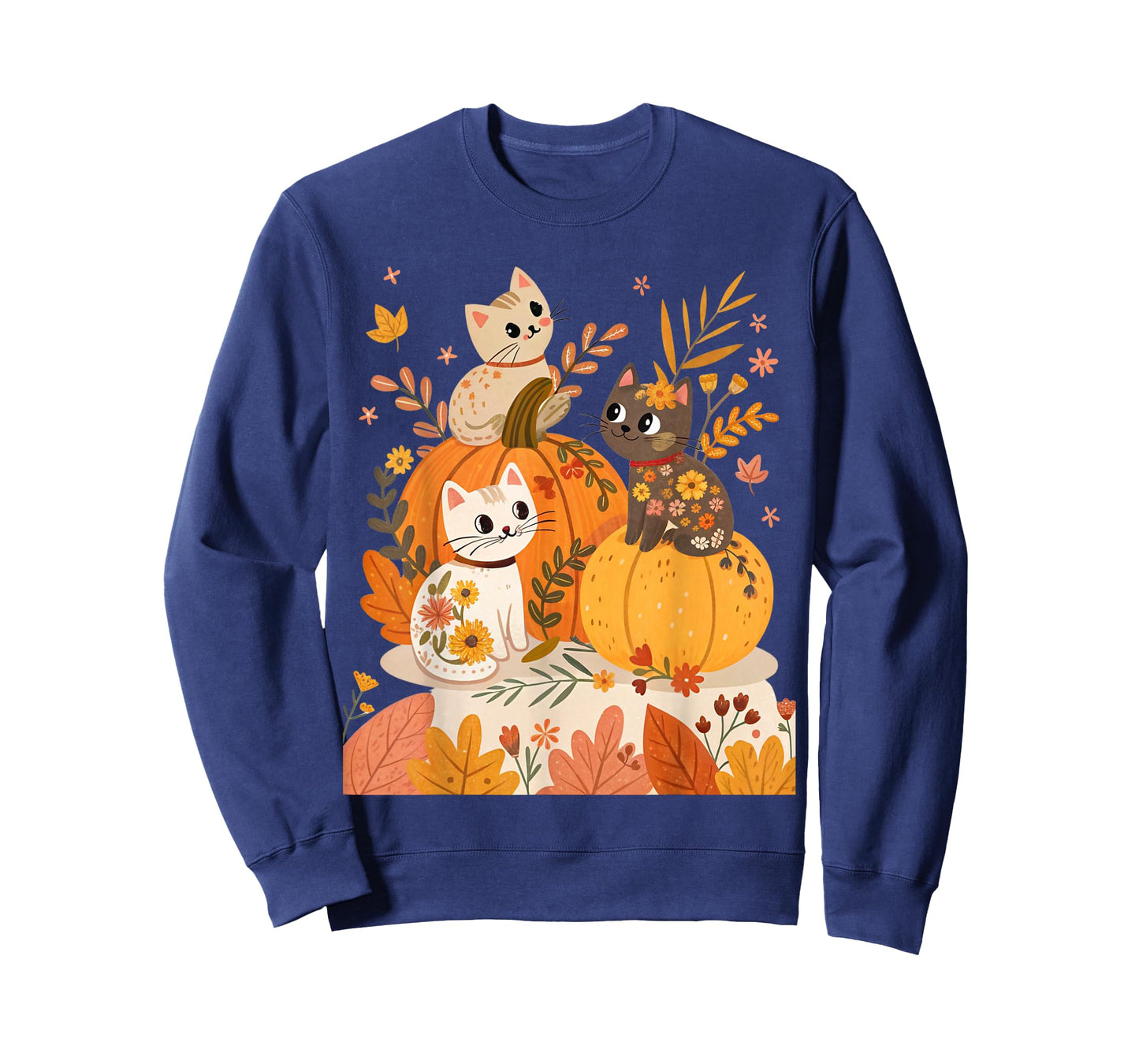Cute Halloween Cats with Pumpkins Retro & Fall Flower Floral T-Shirt