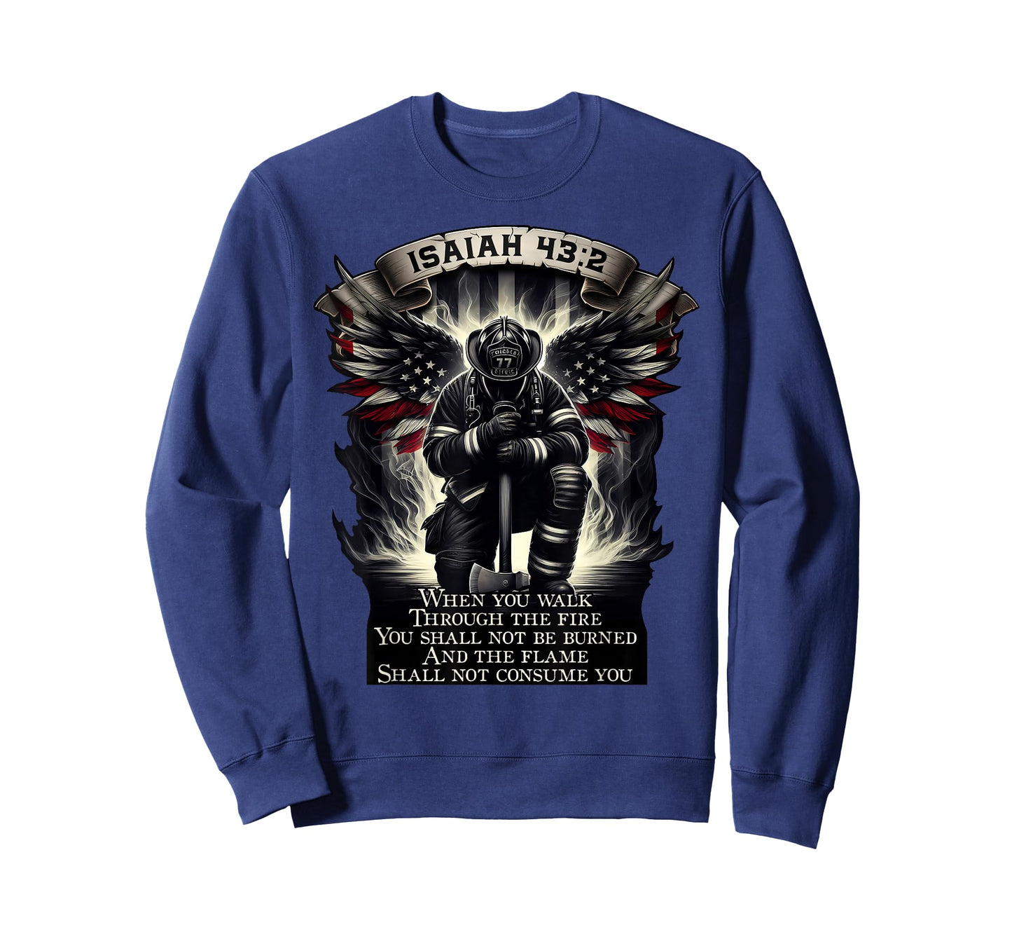 Isaiah 43 2 Firefighter Prayer fire Patriot Flag Bible Verse T-Shirt