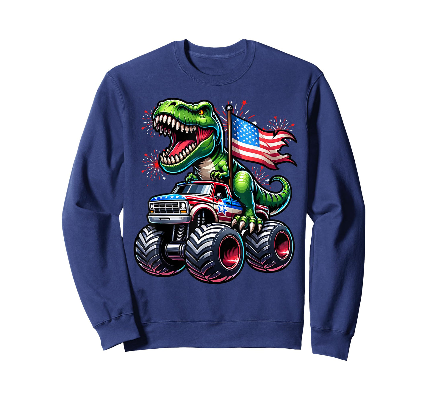 4th July T rex Dinosaur Monster Truck American USA Flag T-Shirt