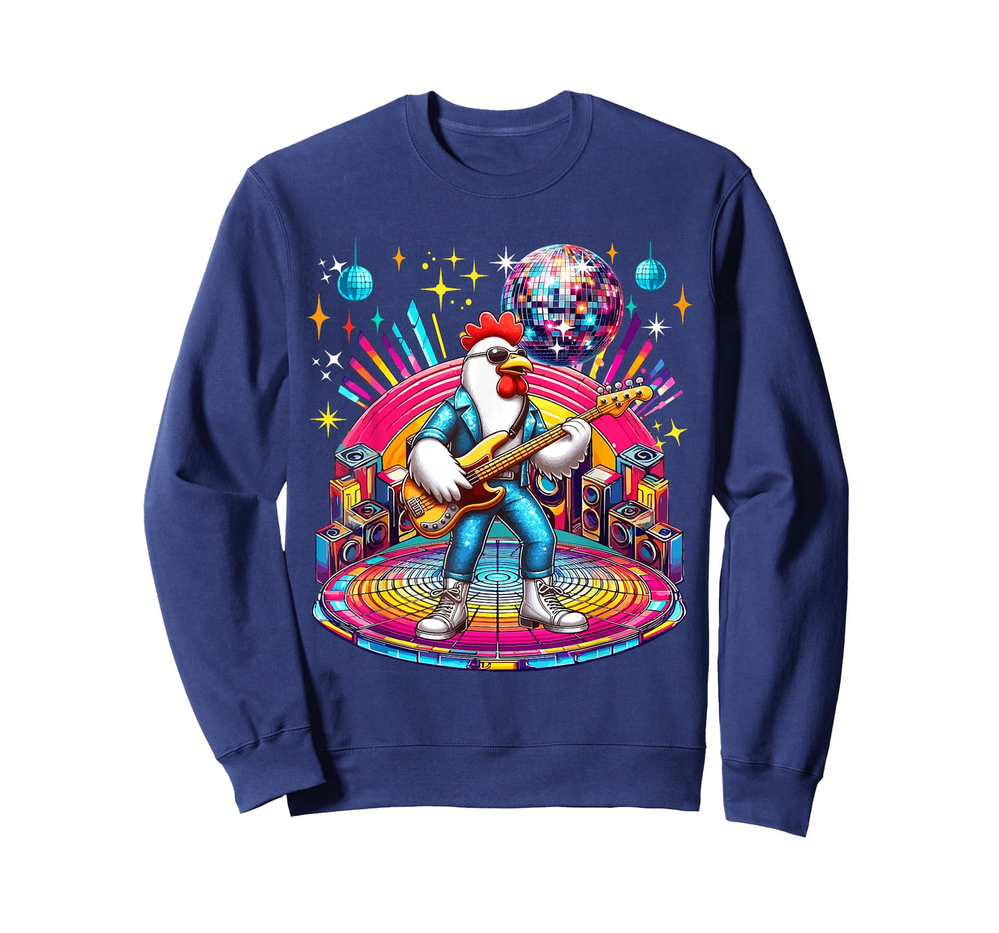Chicken Sunglasses Playing Guitar Colourful Costume Disco T-Shirt
