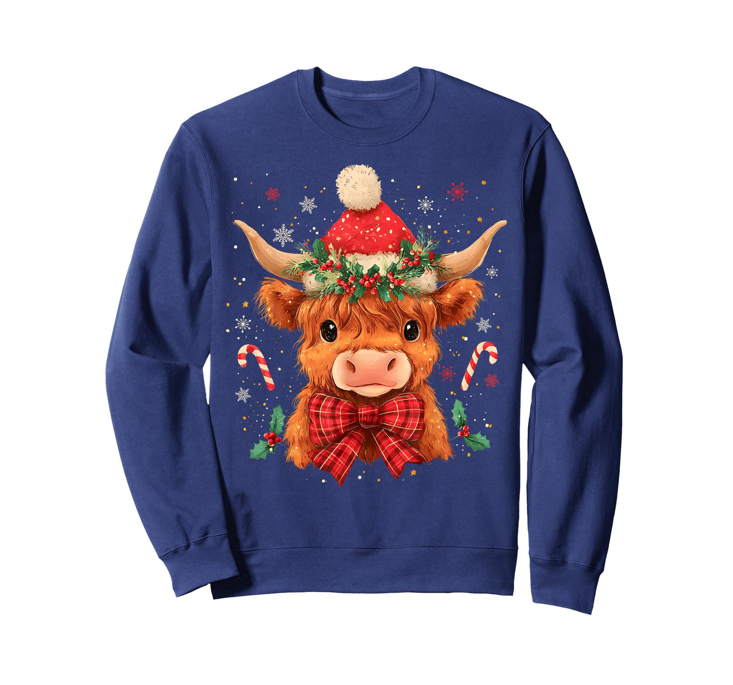 Cute Christmas Highland Cow Mooey Xmas Heifer Santa Hat T-Shirt