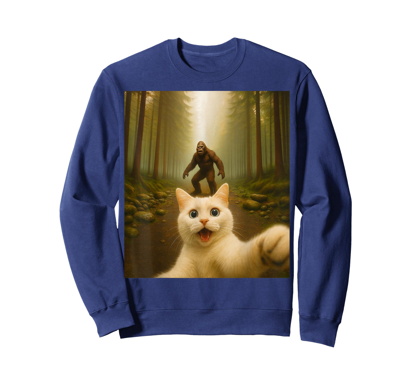 Cat Selfie with Bigfoot Funny Cats Gifts for Men Women Kid T-Shirt