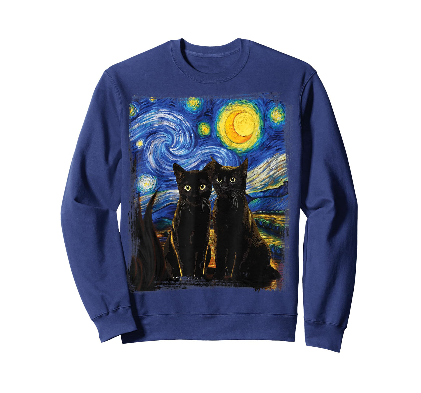 Starry Night Vincent Van Gogh Famous Painting Black Cats T-Shirt