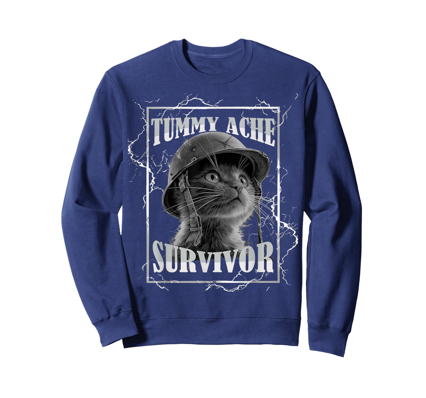 Tummy Ache Survivor Funny Cat Dramatic Lightning Band T-Shirt