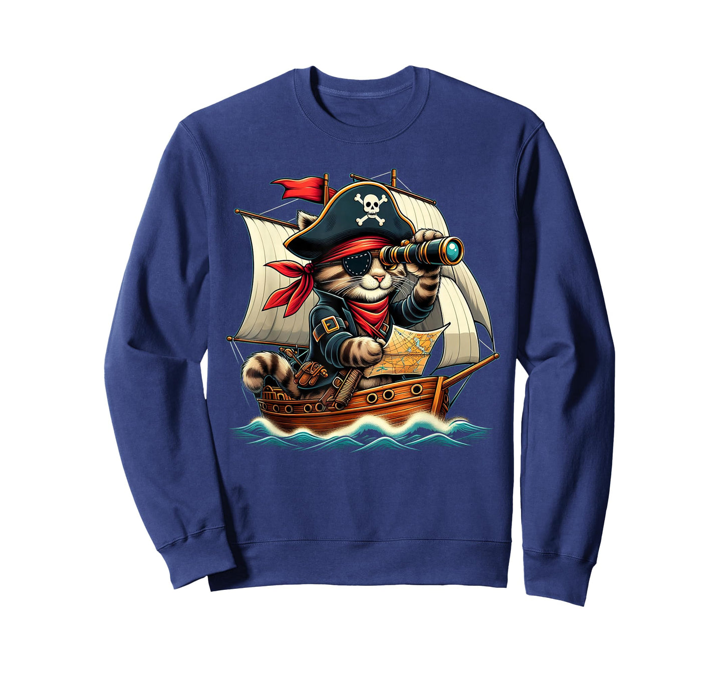 Funny Pirate Cat Adventure Halloween Cat Lover Men Women T-Shirt