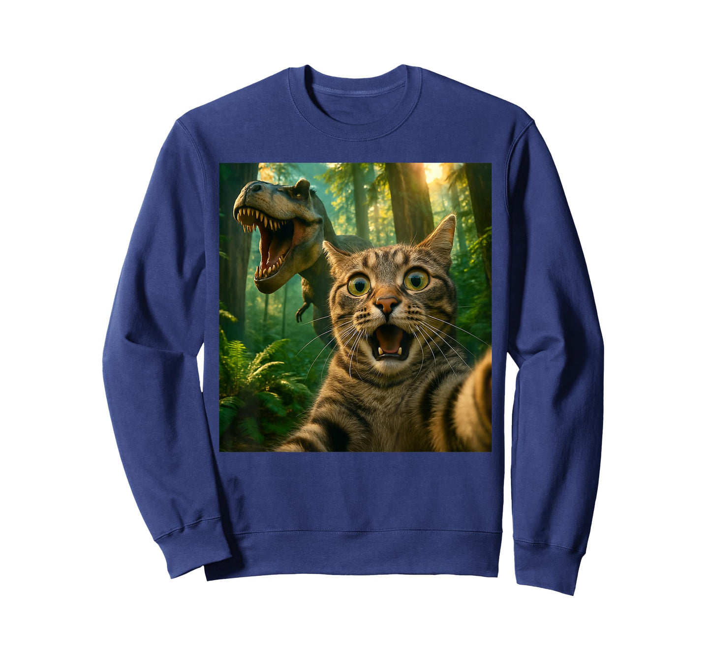 Cat Selfie with a T-Rex Funny Dinosaur T-Shirt