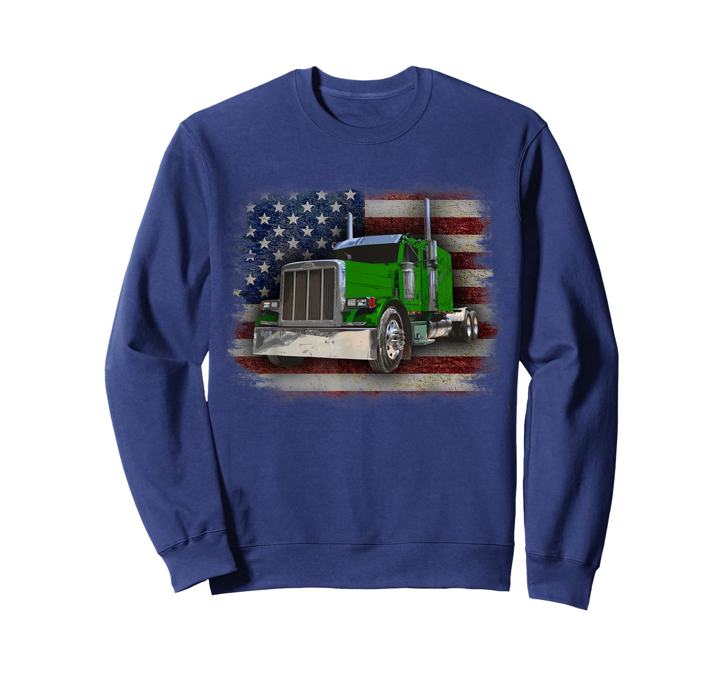 American Flag and Green Big Rig Patriotic Trucker T-Shirt