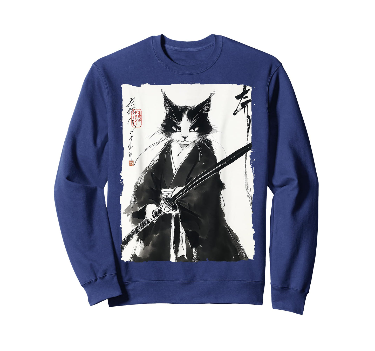 Tuxedo Samurai Cat Japanese Ink Painting Swordsman Gift T-Shirt