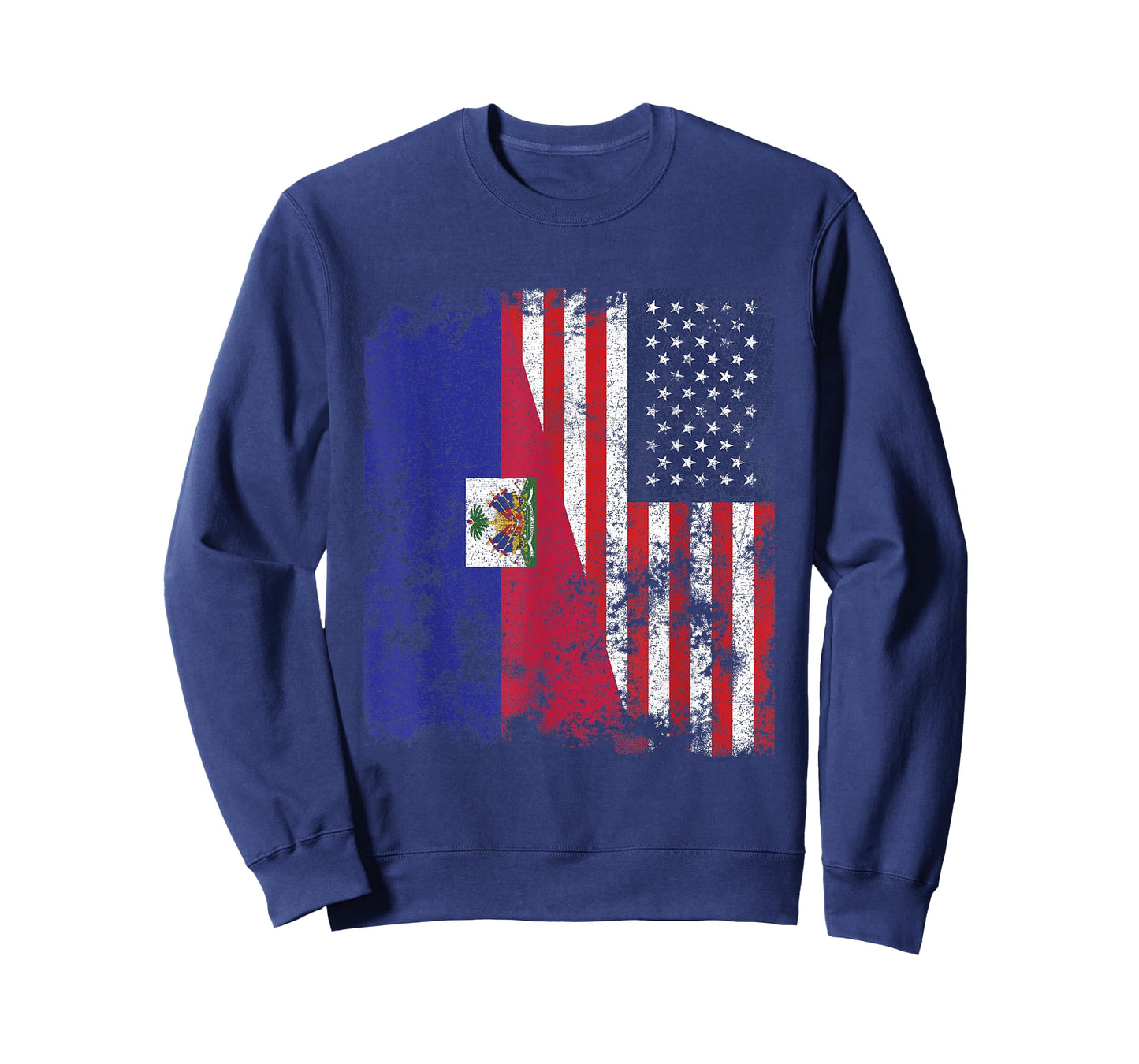Haiti USA Flag Distressed - Half American T-Shirt for Women Kids Men