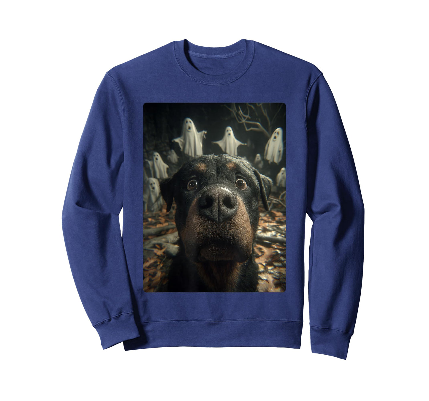 Funny Rottweiler Selfie Ghosts Haunted Forest Halloween Dog T-Shirt