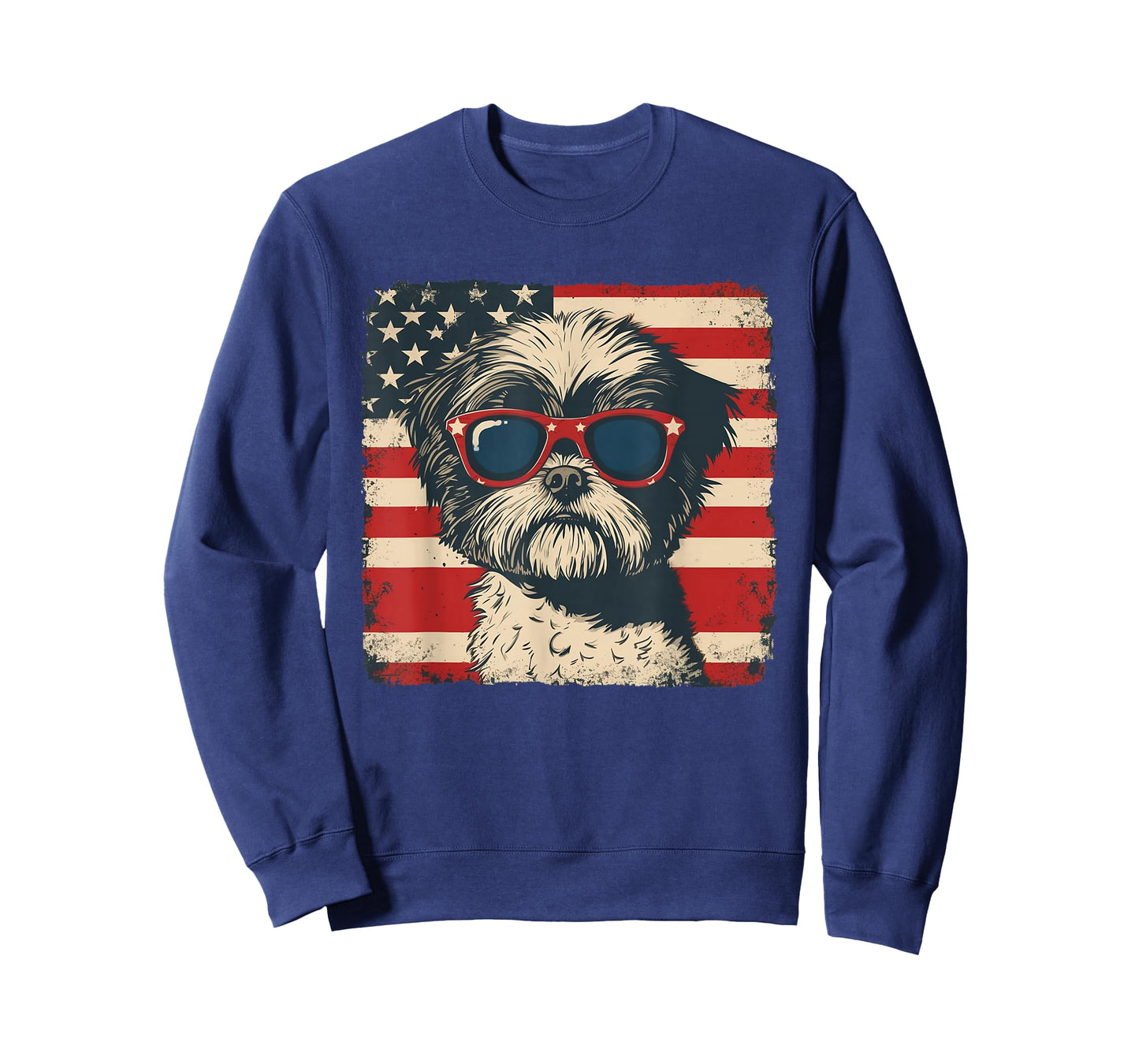Shih Tzu Dog USA Flag Patriotic Fourth of July Men Women T-Shirt