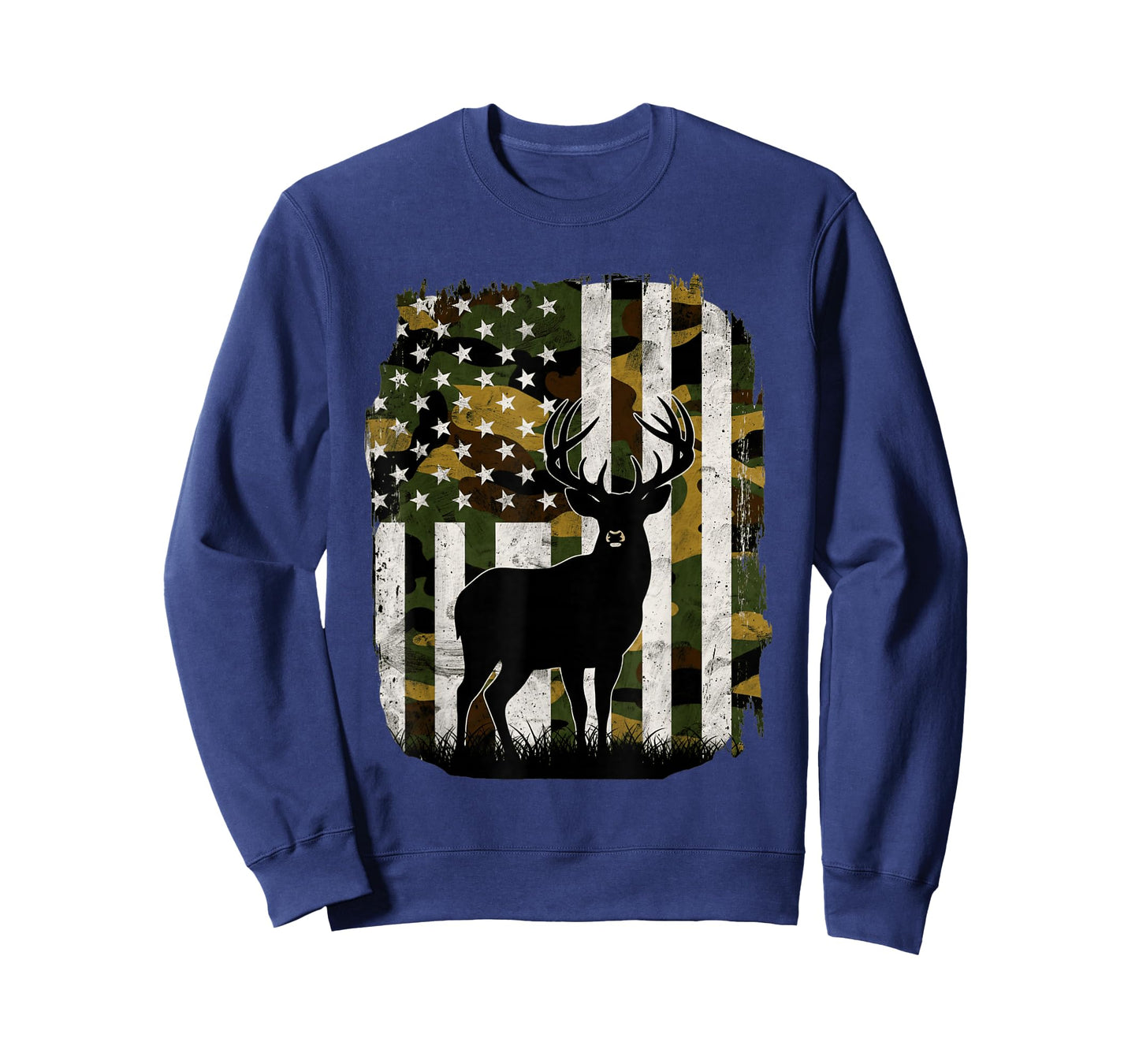 Camo US Flag Deer Elk Buck Camoflage Hunting Hunter Dad T-Shirt