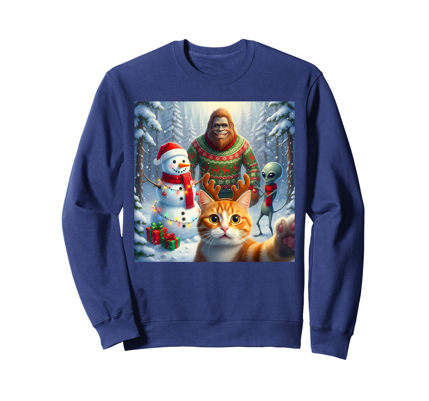 Funny Cat Selfie Bigfoot Humor Men Women Kids Christmas T-Shirt