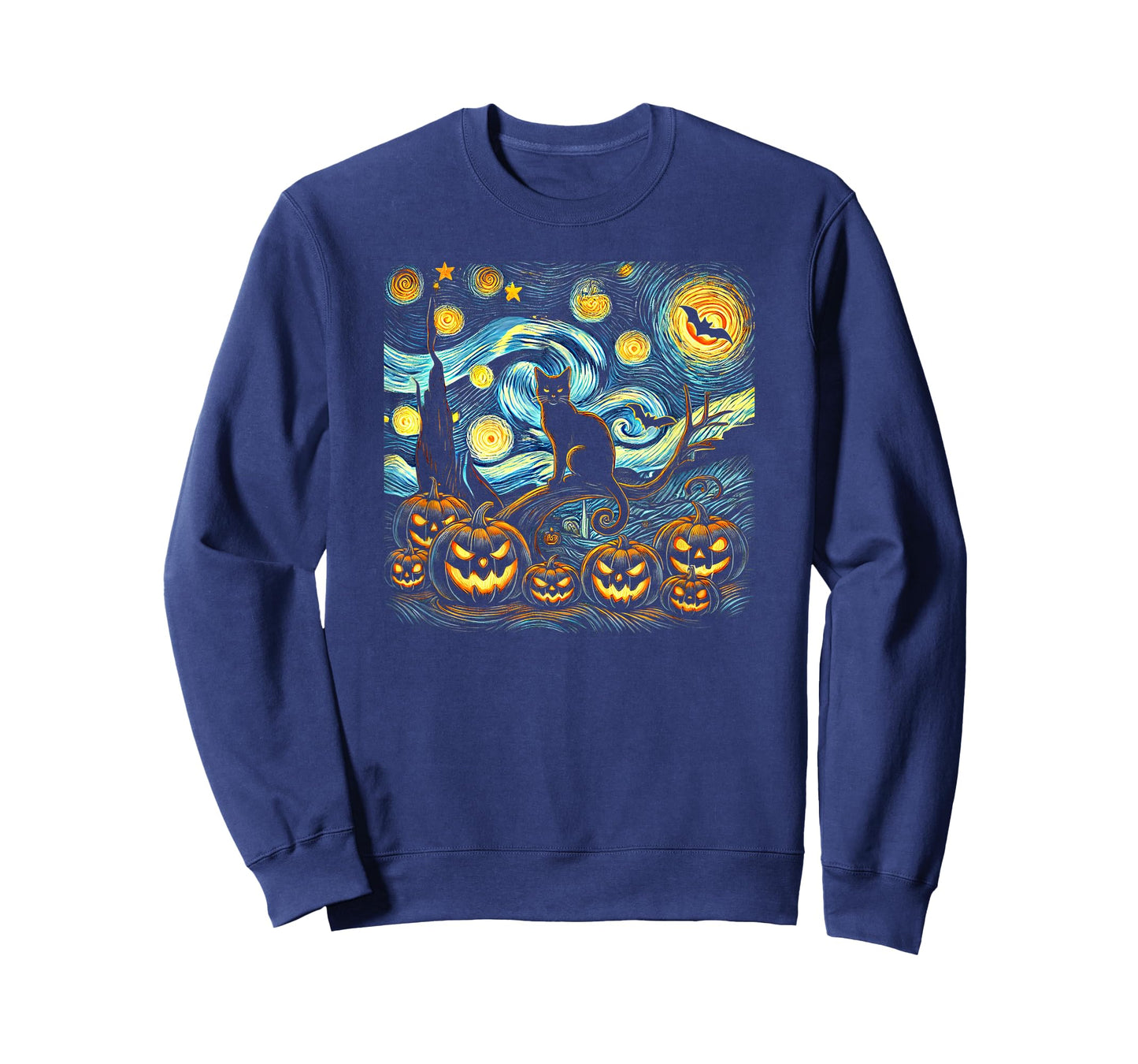 Halloween Van Gogh Starry Night Pumpkin Black Cat Costume T-Shirt