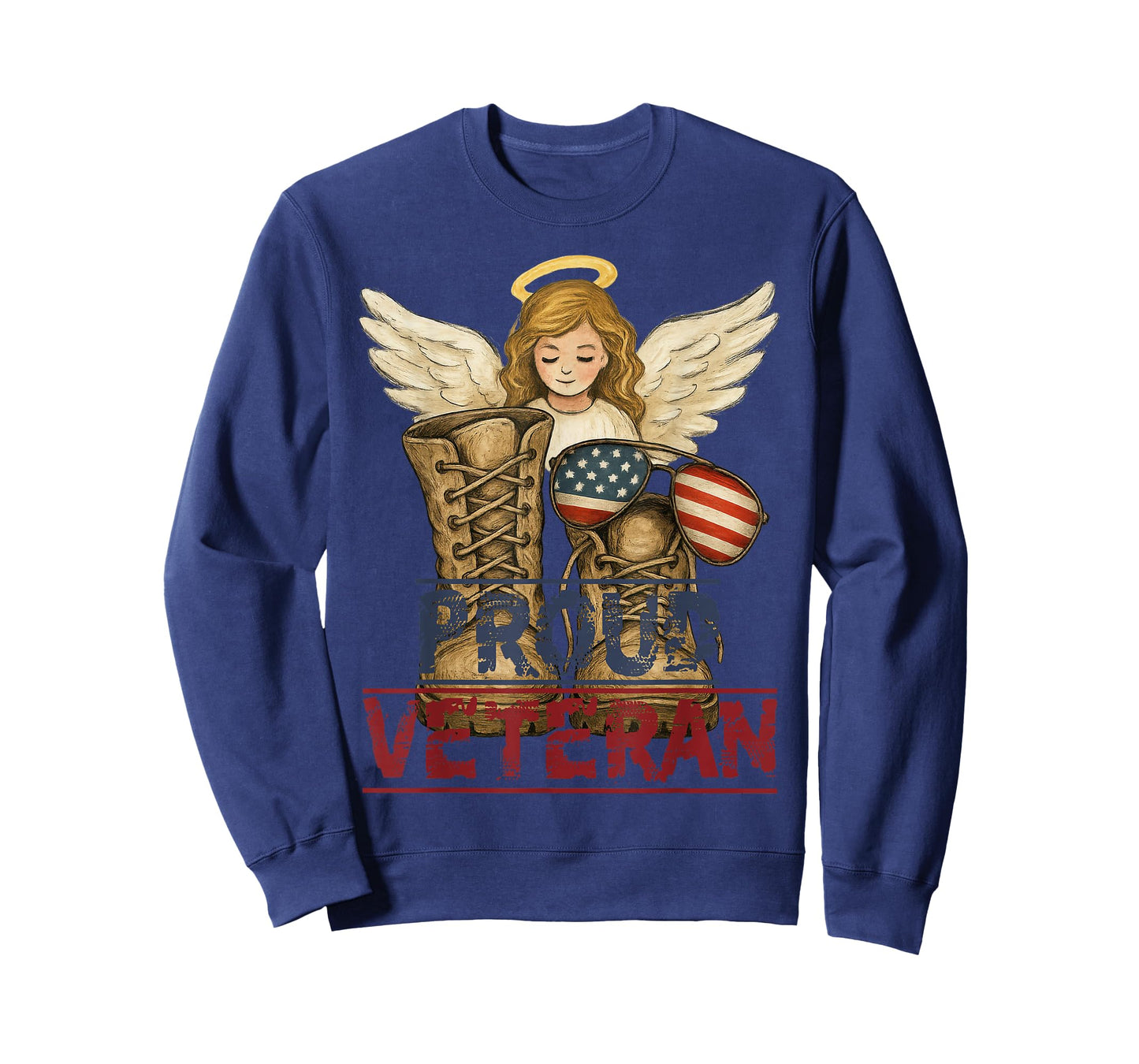 Proud Veteran Angel Wings with Combat Boots and USA Flag T-Shirt