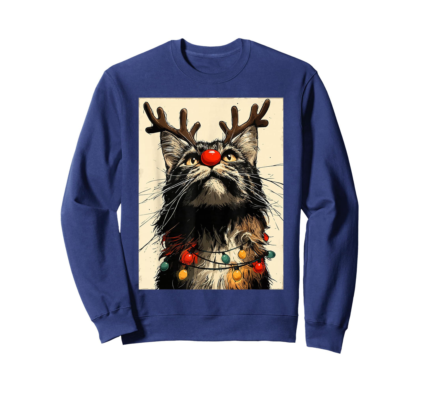 Funny Christmas Maine Coon Cat Holiday Lights Festive Animal T-Shirt