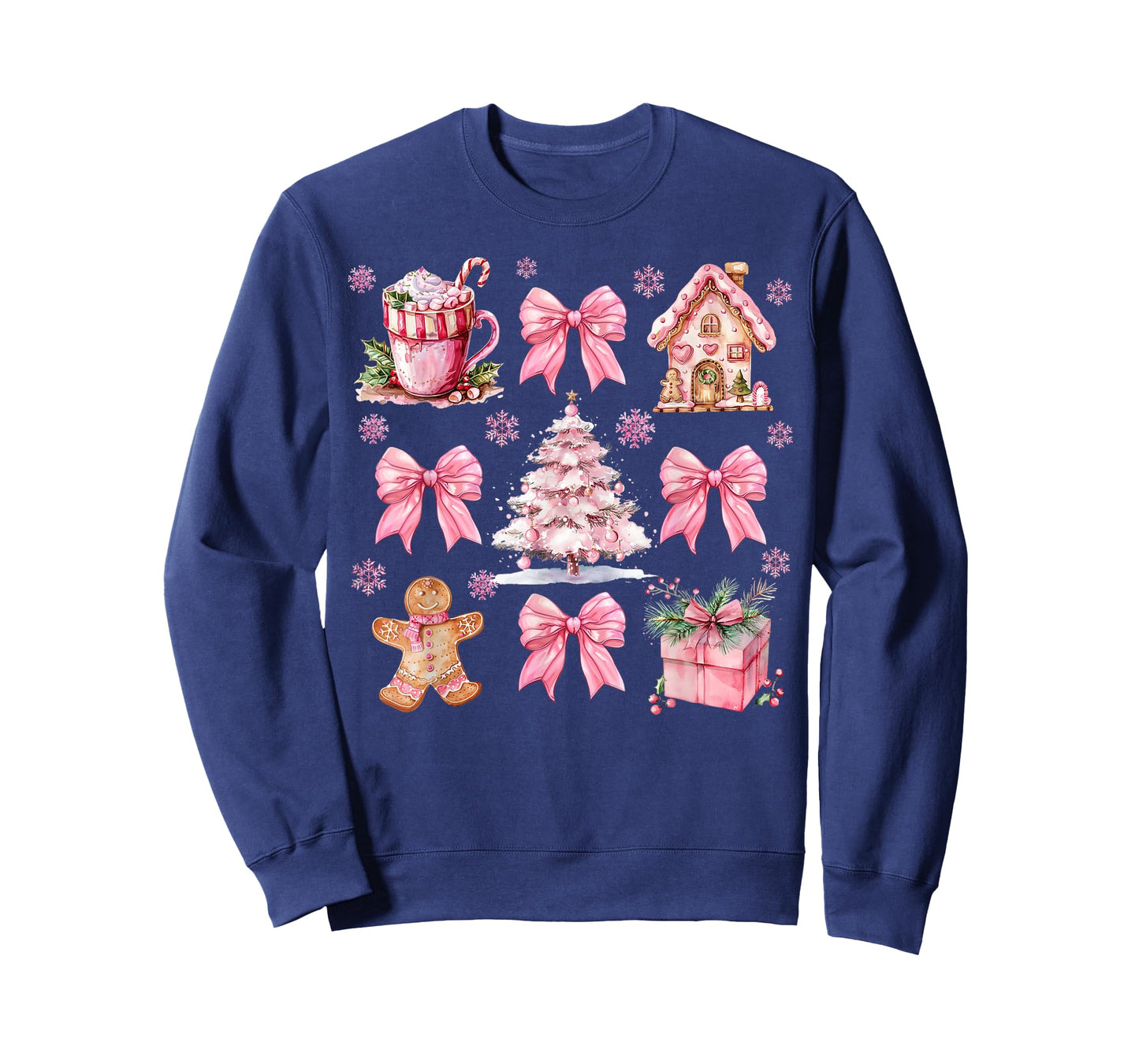 Cute Pink Coquette Bow Gingerbreads Coffee Family Xmas Tree T-Shirt
