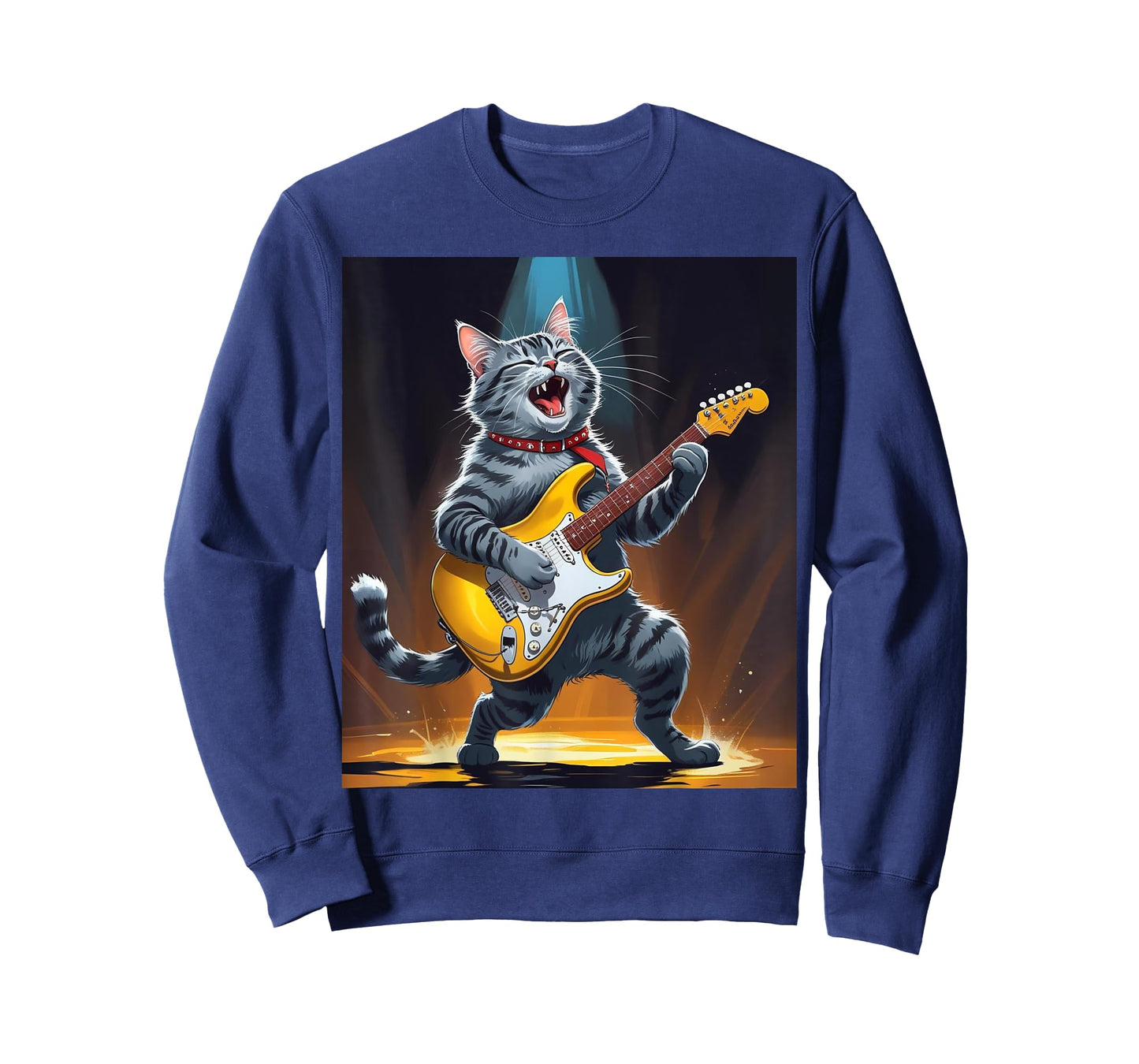 Cat Playing Guitar Rock Star Rock and Roll Men Women Kids T-Shirt