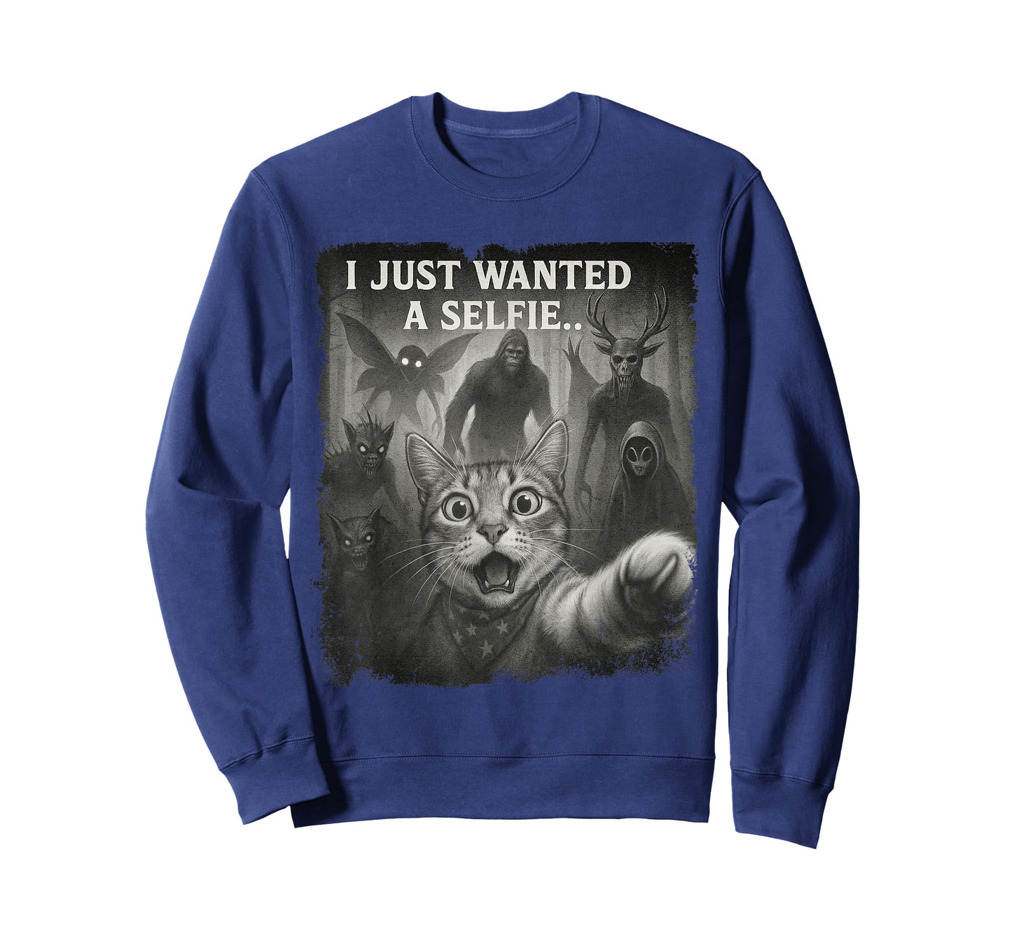 Funny Cat Selfie Alien Bigfoot Cryptid For Men Women Kids T-Shirt