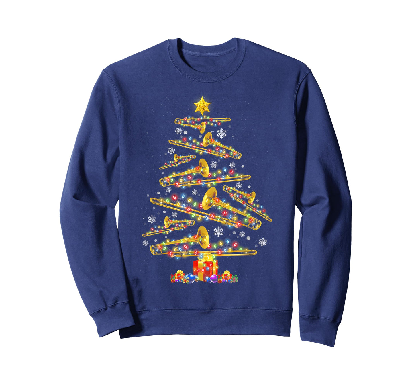 Christmas Trombone Player Xmas Tree Jazz Music Lover Santa T-Shirt