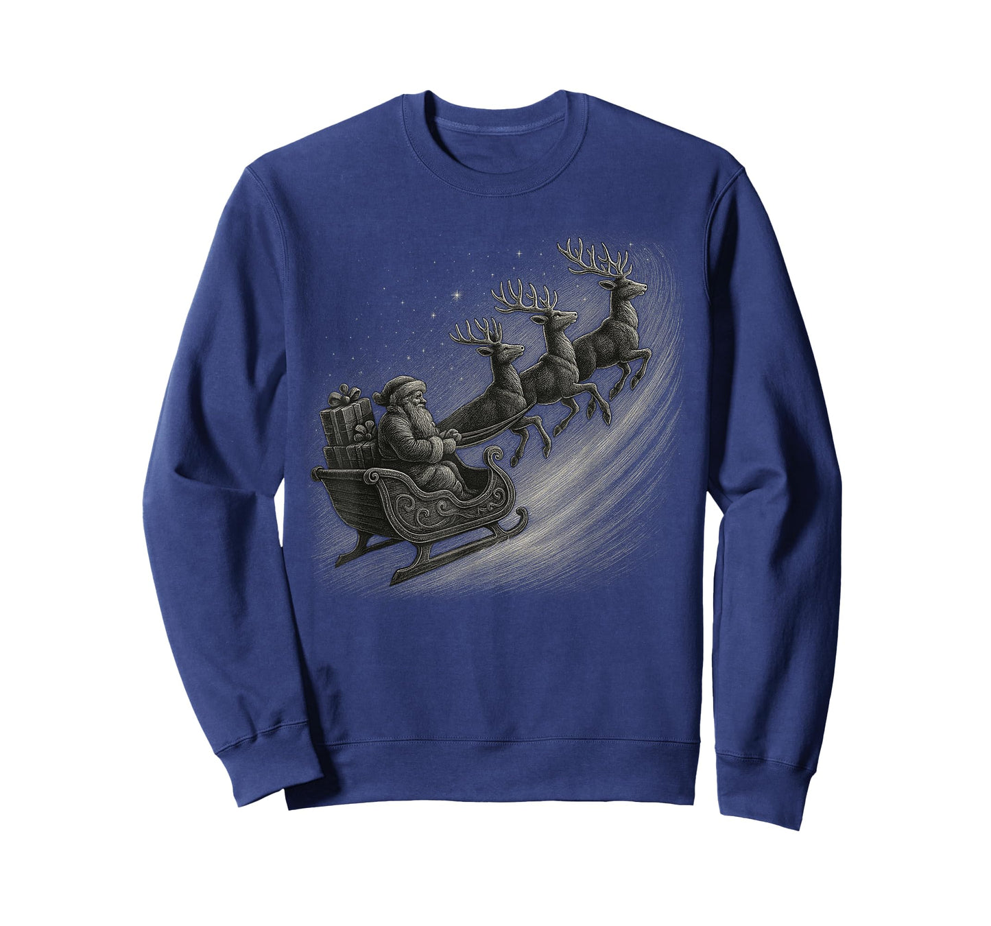 HUGvyn Vintage Christmas Classic Santa Sleigh Ride Reindeer T-Shirt