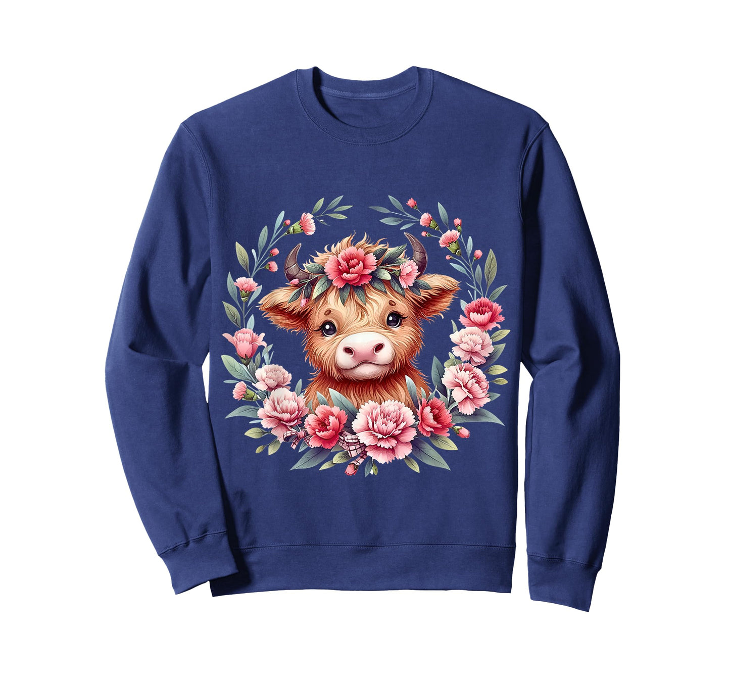 Cute Baby Highland Cow With Carnation Flower Scottish Farm T-Shirt