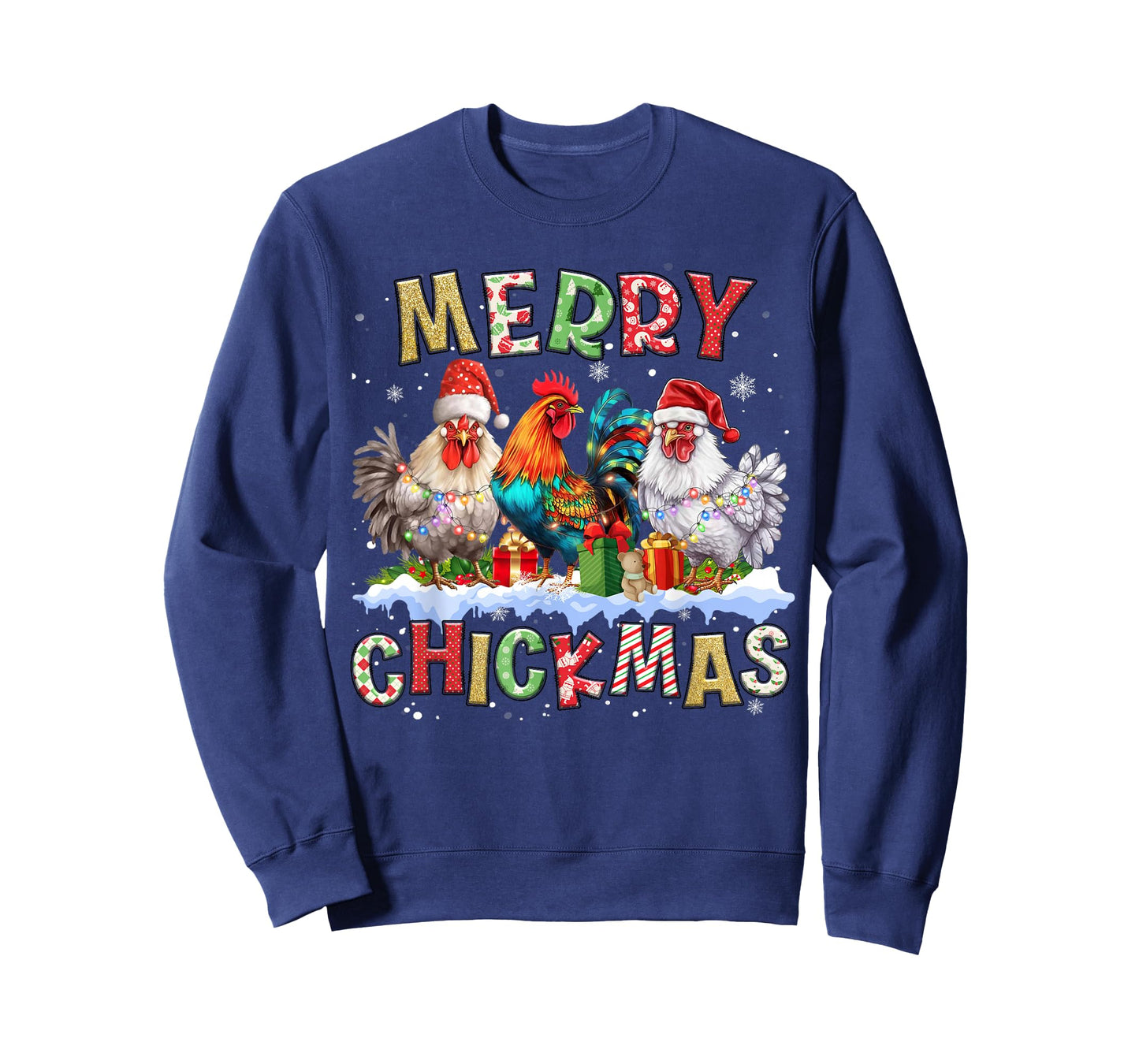 2025 Christmas Chicken Funny Christmas Lights Kids Women Men T-Shirt