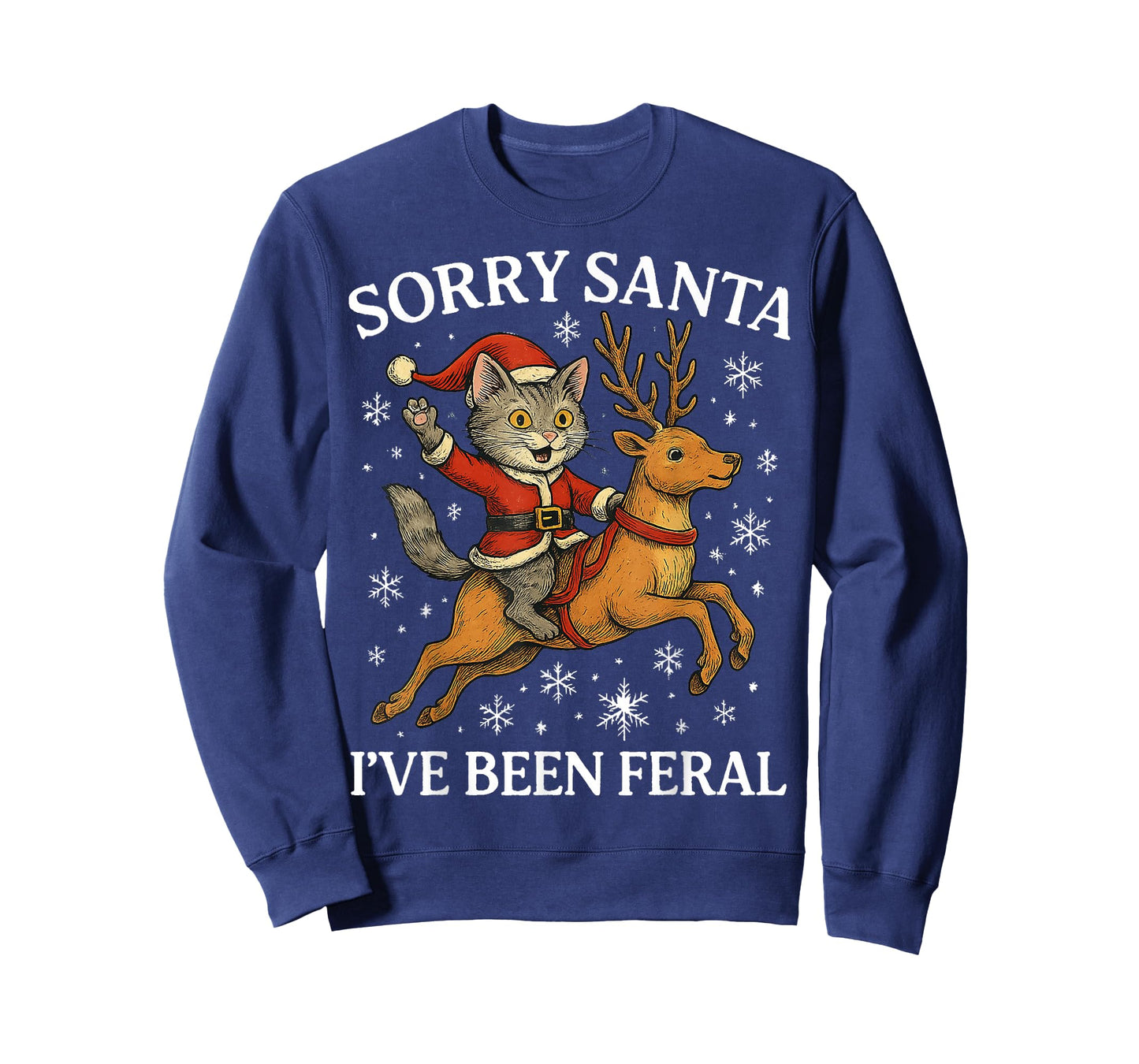 Funny Cat Riding Reindeer Sorry Santa Christmas 2025 Gifts T-Shirt