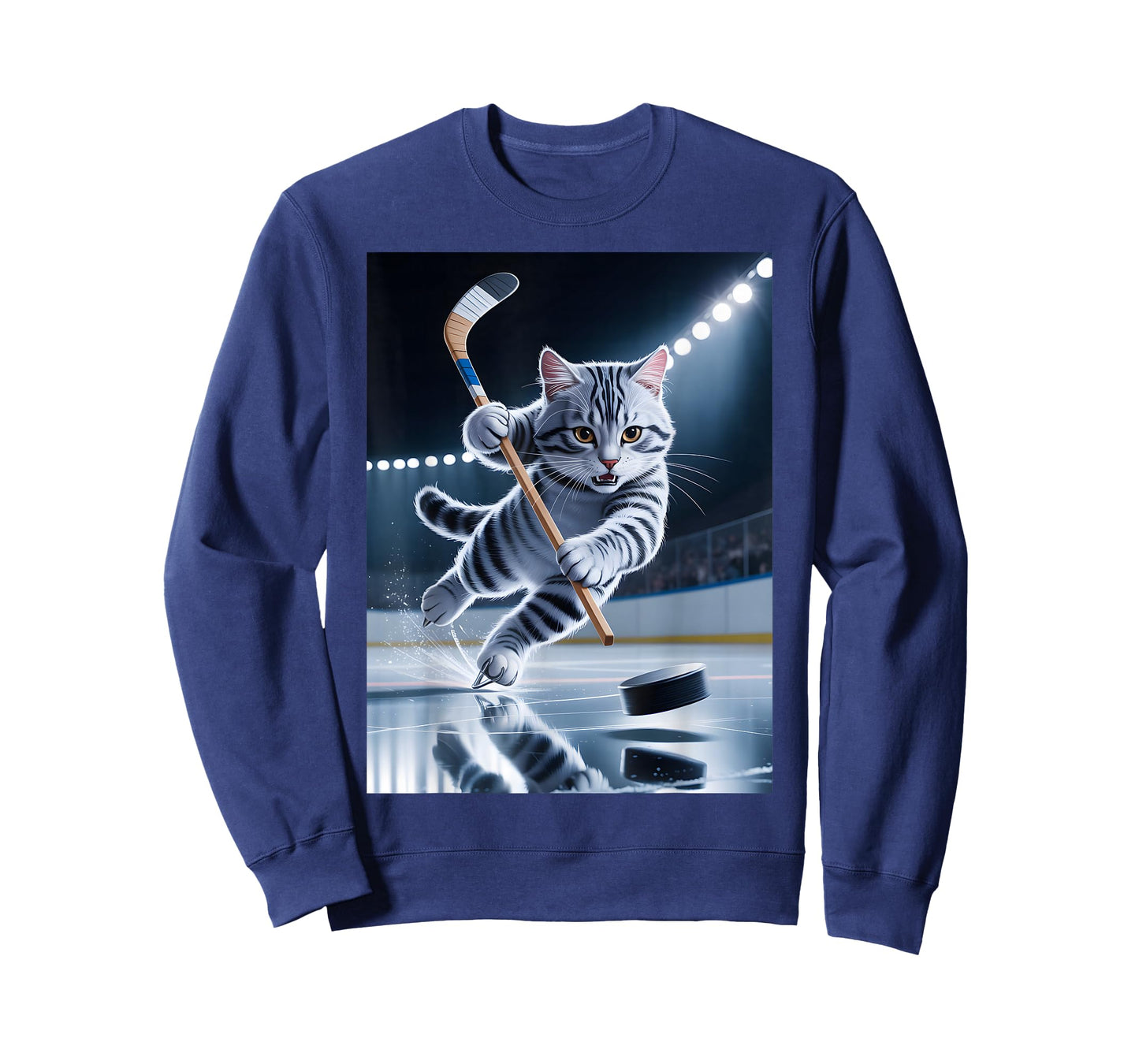 Cat Playing Hockey Skate Puck Tabby Sport Champion T-Shirt