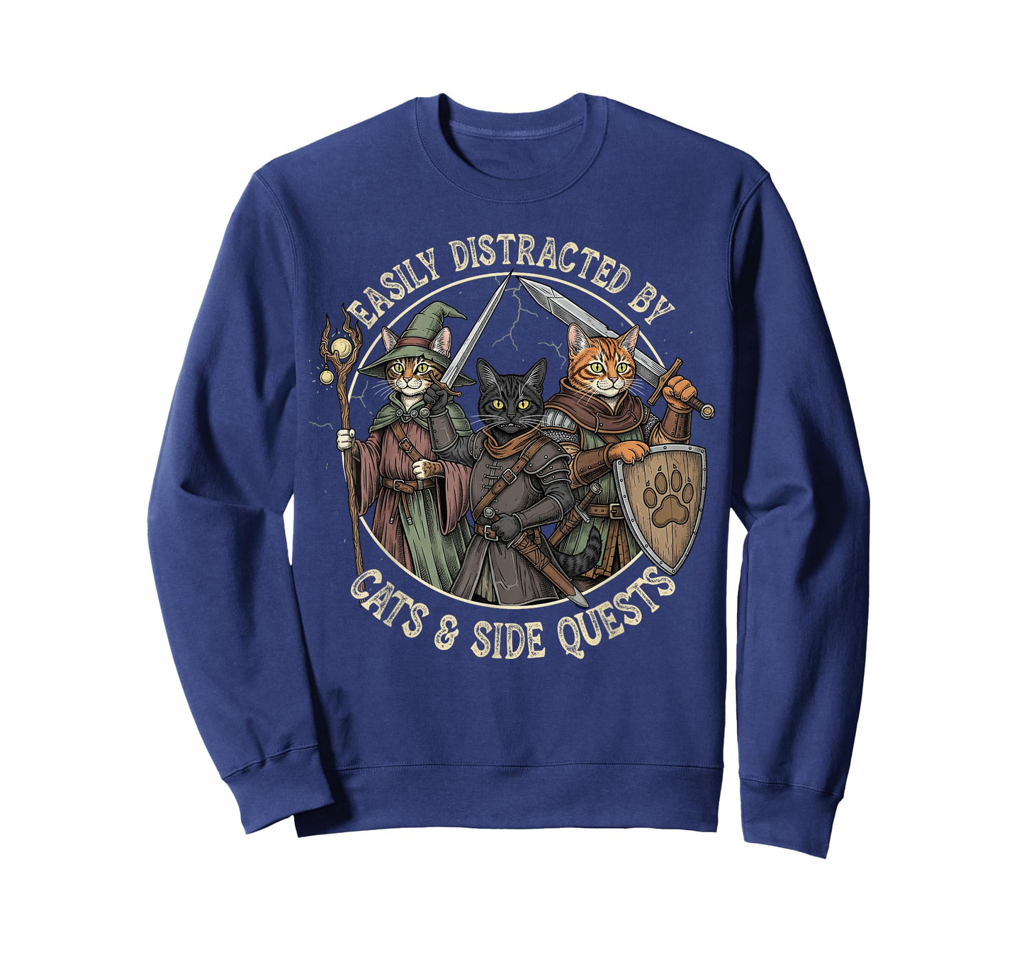 Easily Distracted by Cats Side Quests Funny Gamer Vintage T-Shirt